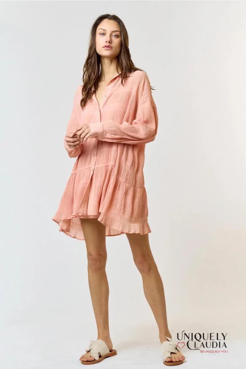 Rebecca Chiffon Textured Shirt Mini Dress