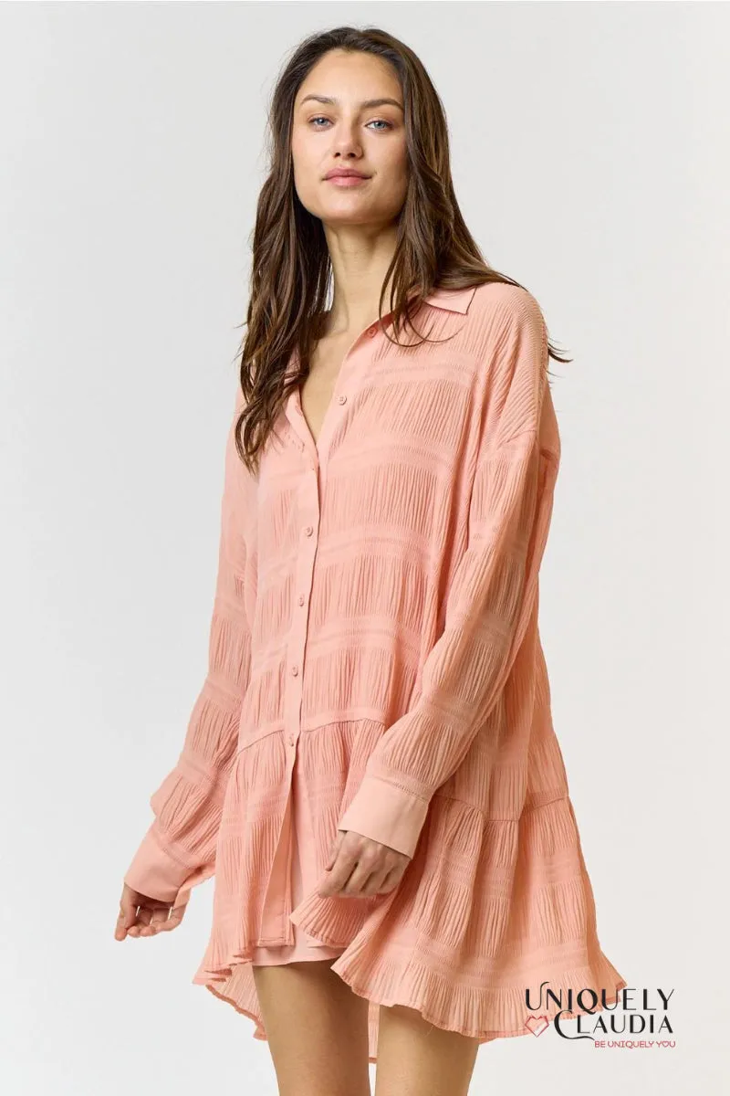 Rebecca Chiffon Textured Shirt Mini Dress