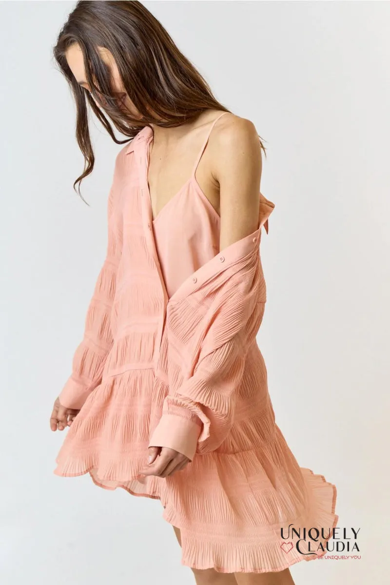 Rebecca Chiffon Textured Shirt Mini Dress