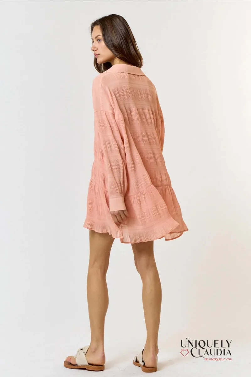 Rebecca Chiffon Textured Shirt Mini Dress