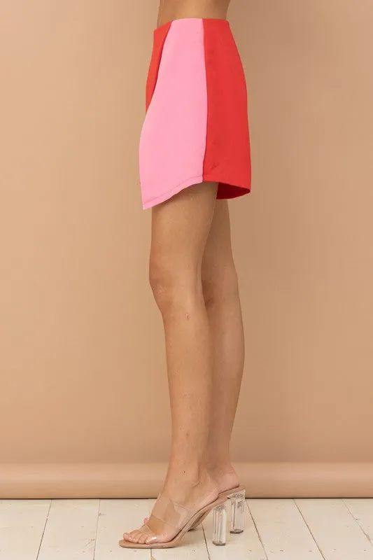 Red Pink Color Block Pink Red Skirt