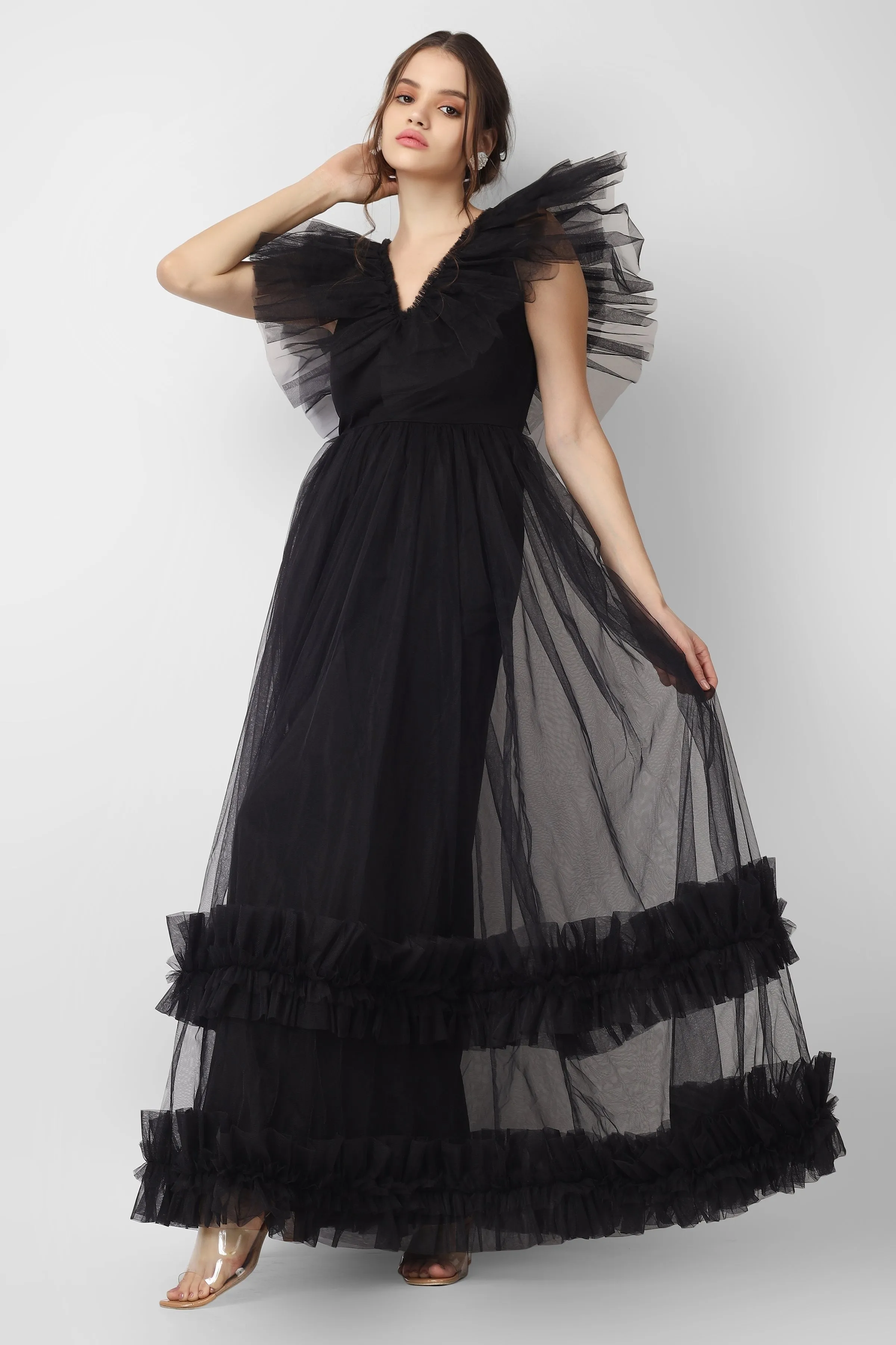 Reina Black Tulle Maxi Dress