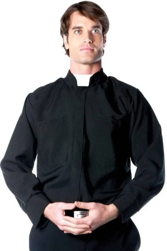 Religious Priest Mens Black Plus Size Costume Shirt