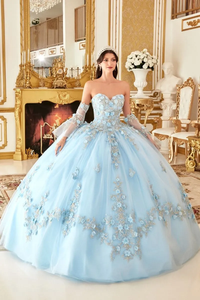 RIALINA Floral Applique Sleeve Quinceañera Ball Gown Dress