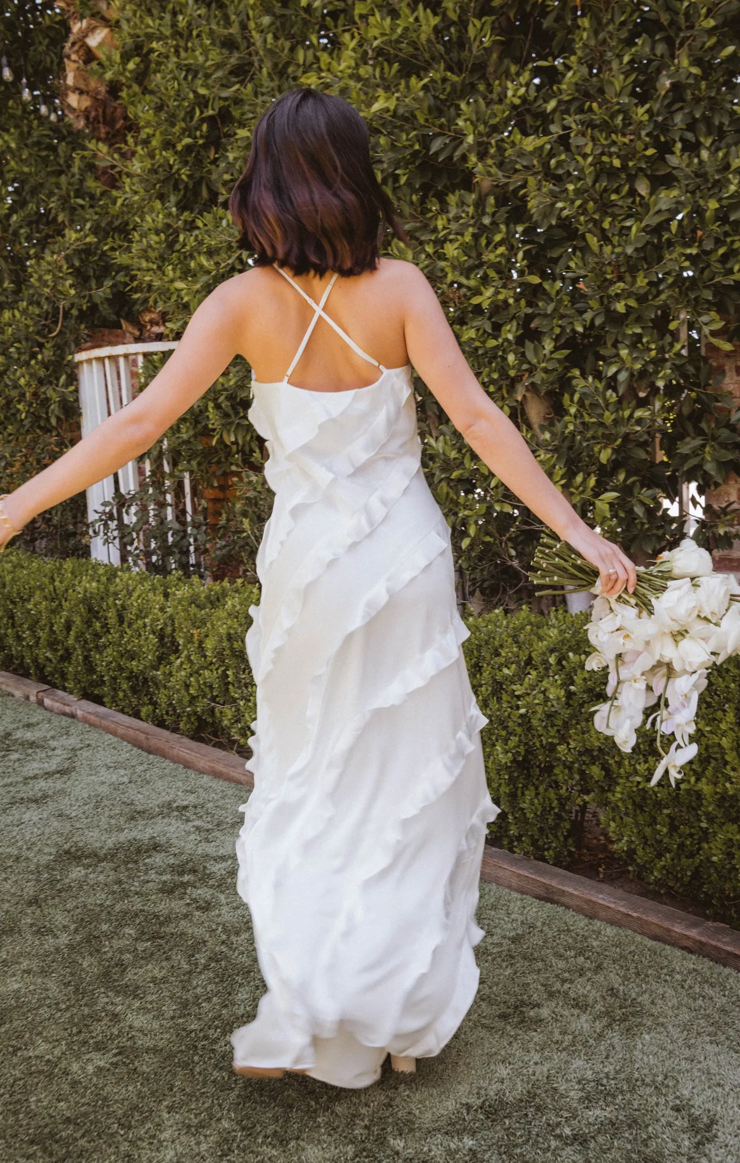 Romance Ruffle Dress ~ Ivory Luxe Satin