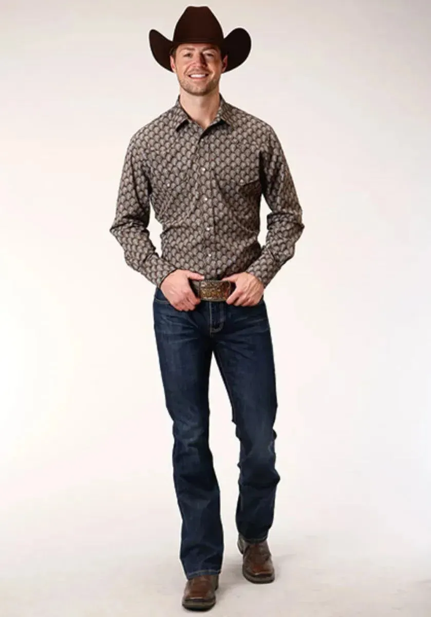 Roper Tear Drop Print (Brown) - Men's Western Shirt