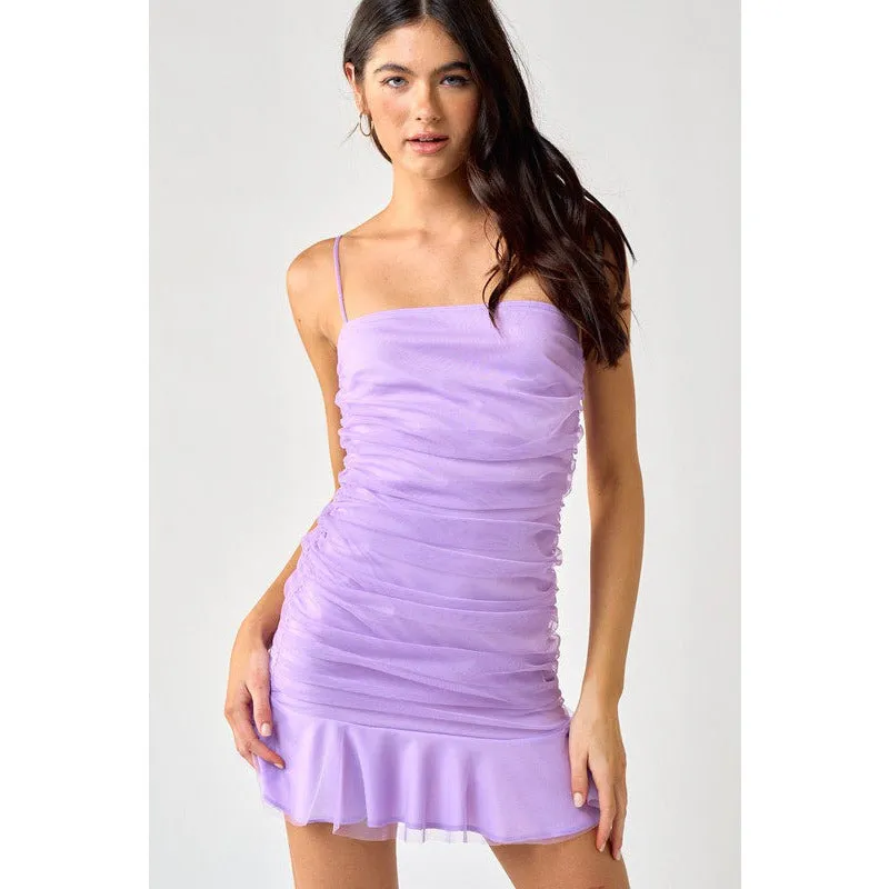 Ruching Detailed Strappy Mini Dress