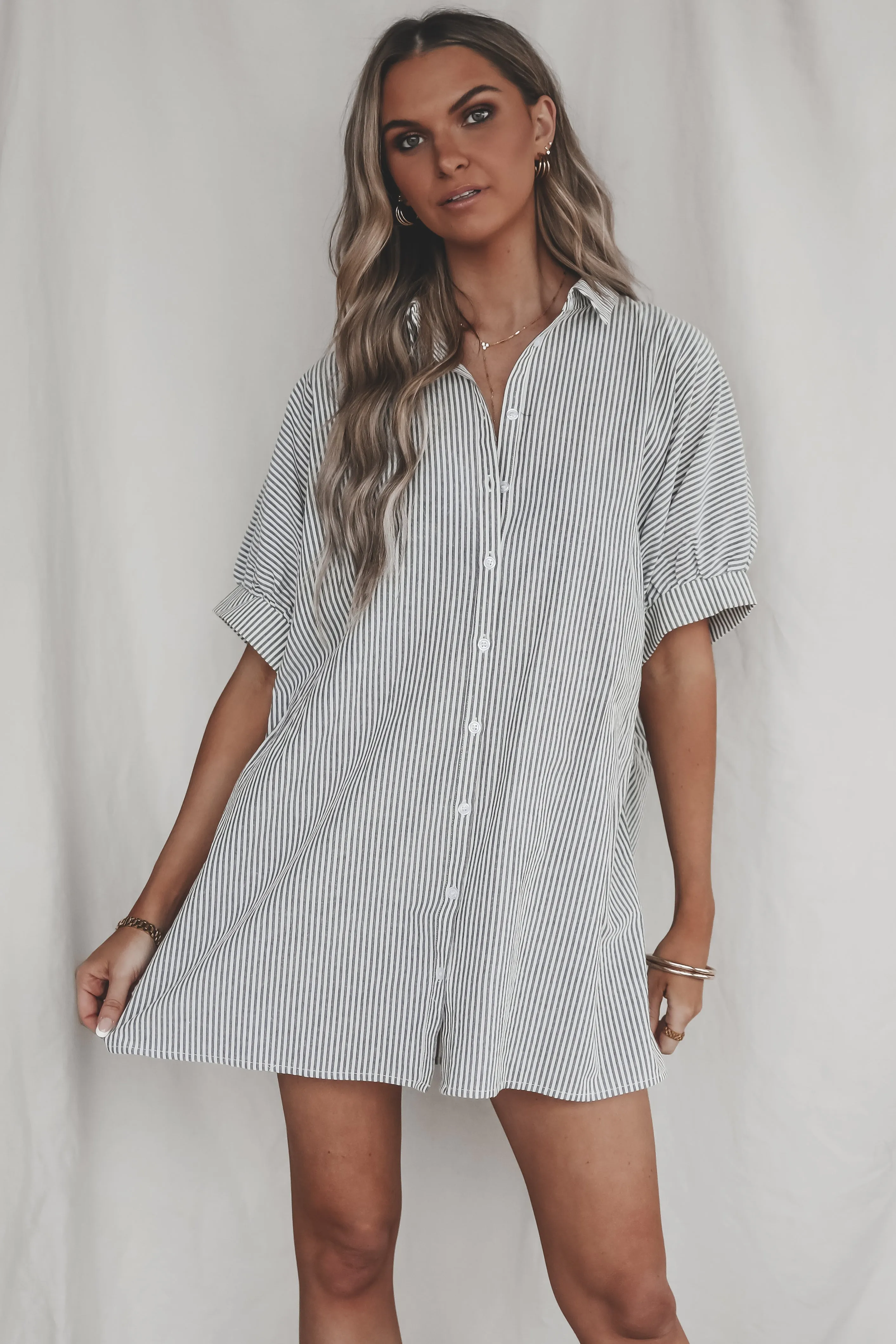 Said What I Said Short Sleeve Striped Button Up Dress