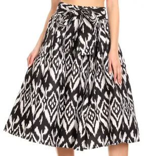 Sakkas Ama Women's Vintage Circle African Ankara Print Midi Skirt with Pockets