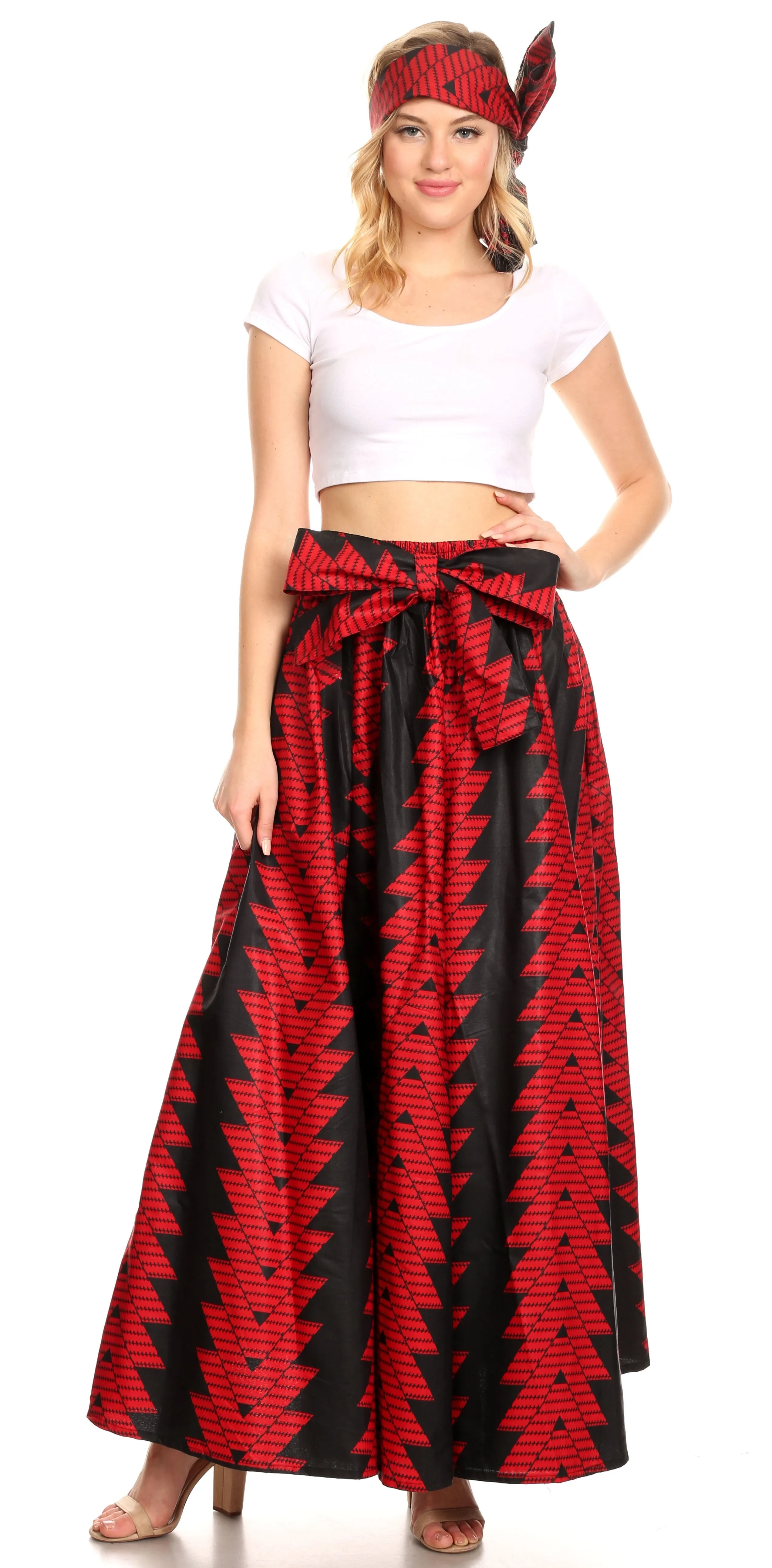 Sakkas Ami Women's Maxi Long African Ankara Print Skirt Pockets & Elastic Waist