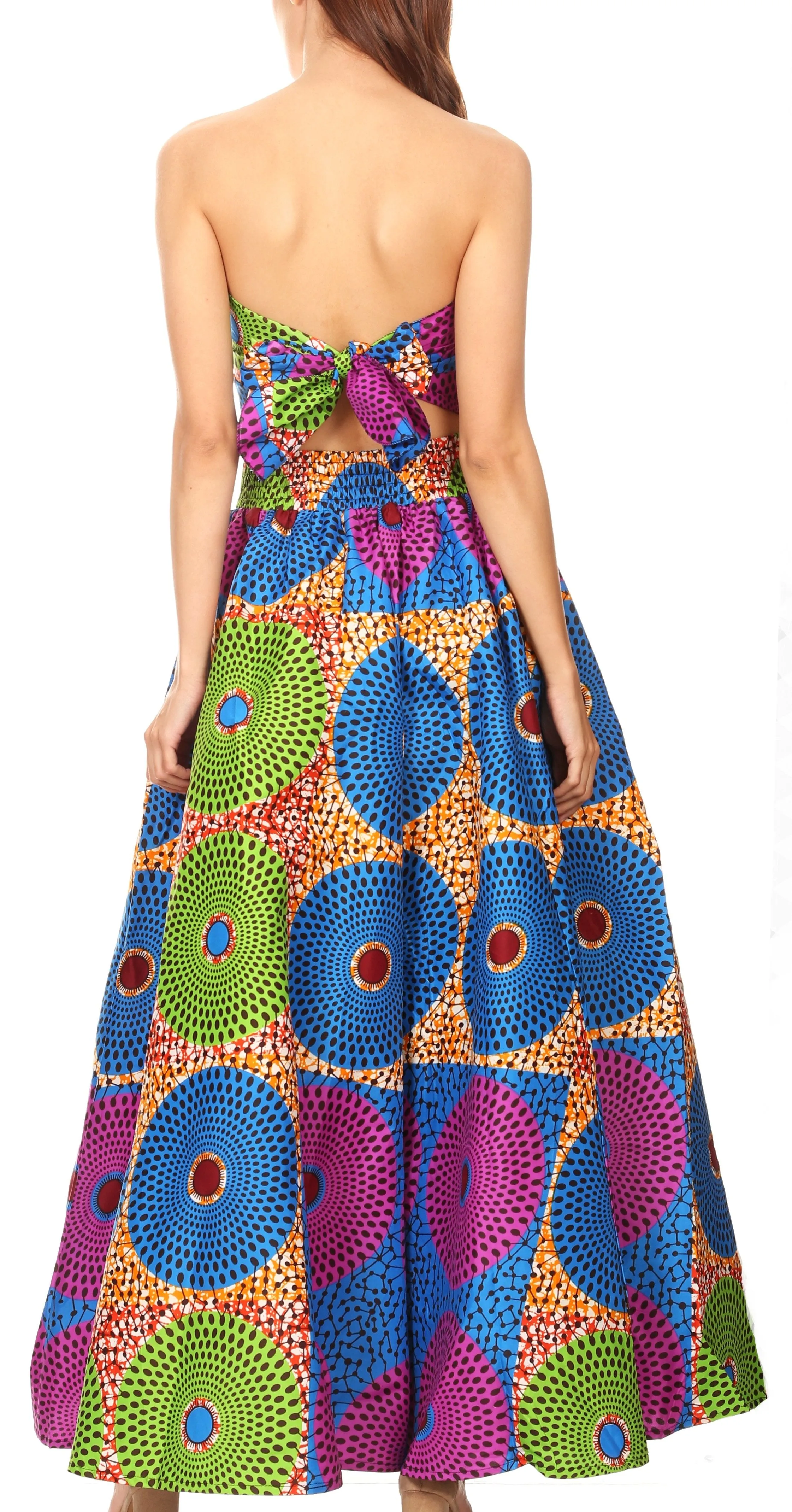 Sakkas Ami Women's Maxi Long African Ankara Print Skirt Pockets & Elastic Waist