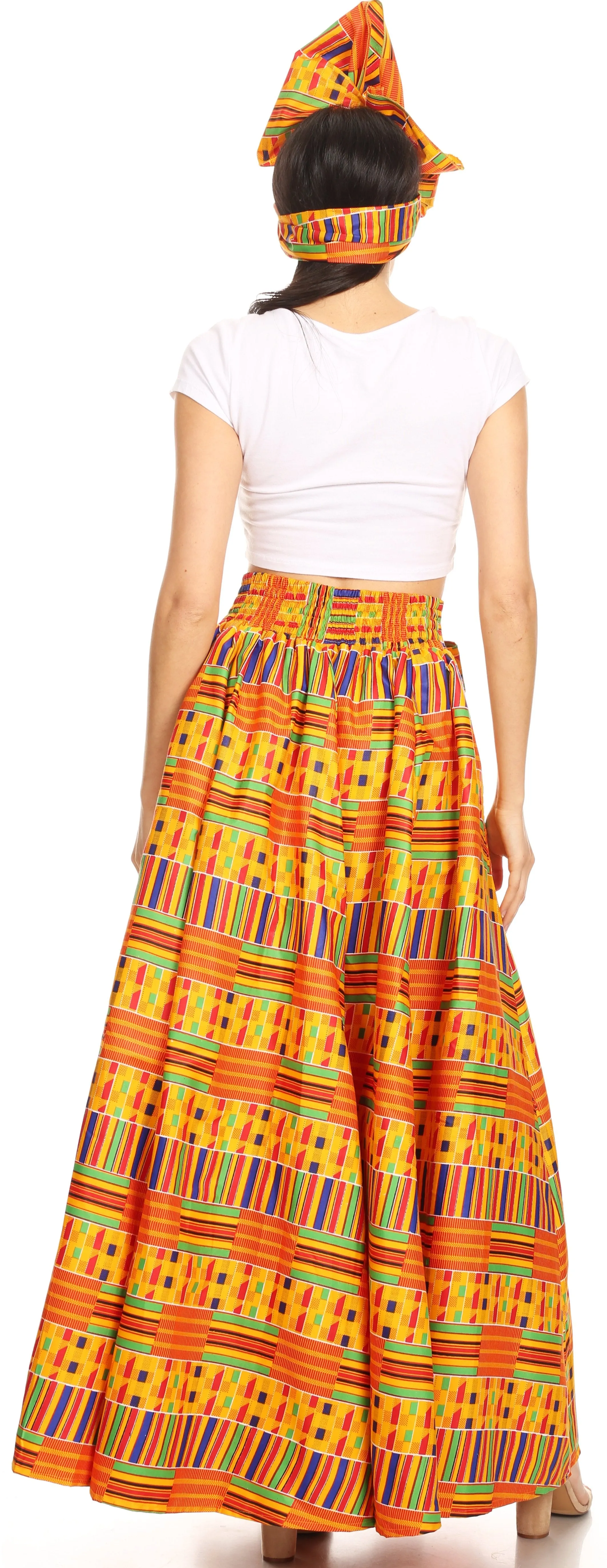 Sakkas Ami Women's Maxi Long African Ankara Print Skirt Pockets & Elastic Waist