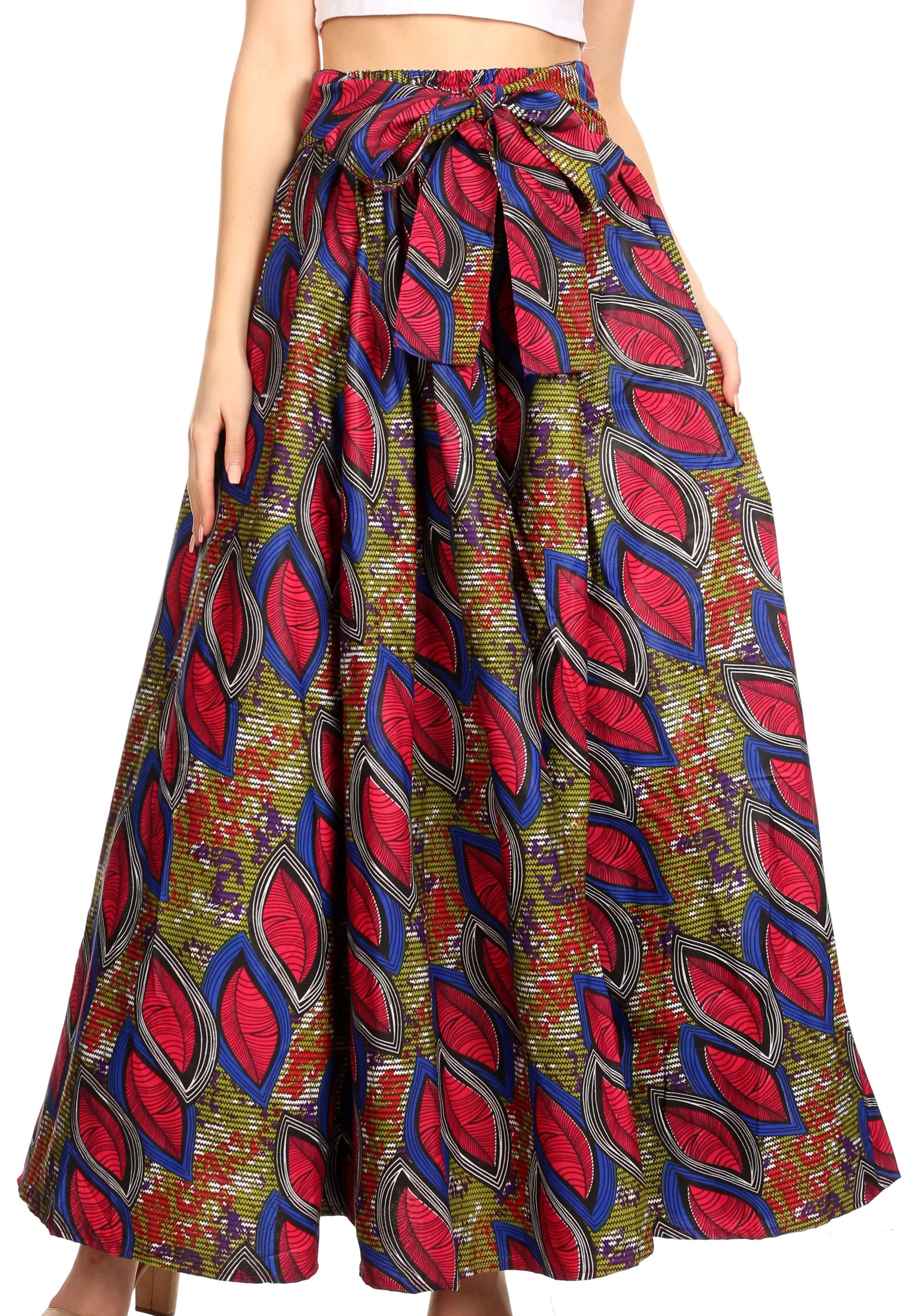 Sakkas Ami Women's Maxi Long African Ankara Print Skirt Pockets & Elastic Waist