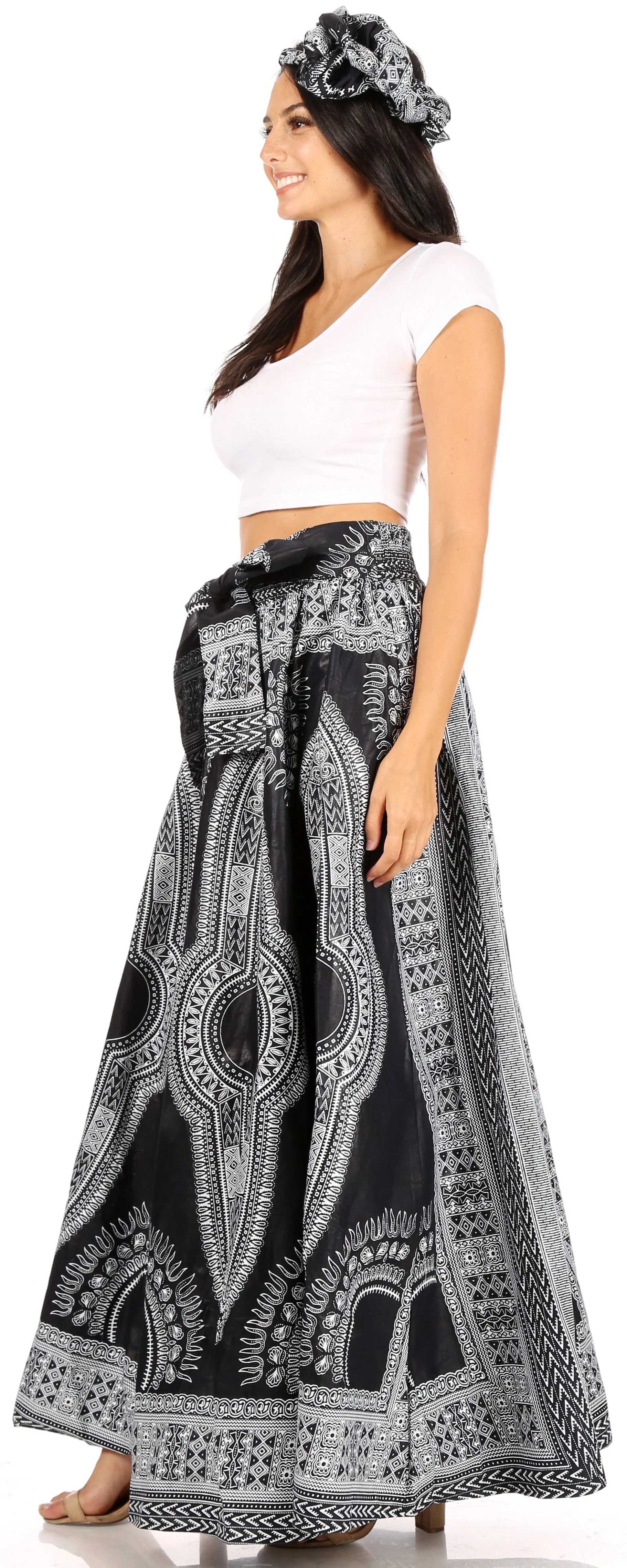 Sakkas Ami Women's Maxi Long African Ankara Print Skirt Pockets & Elastic Waist