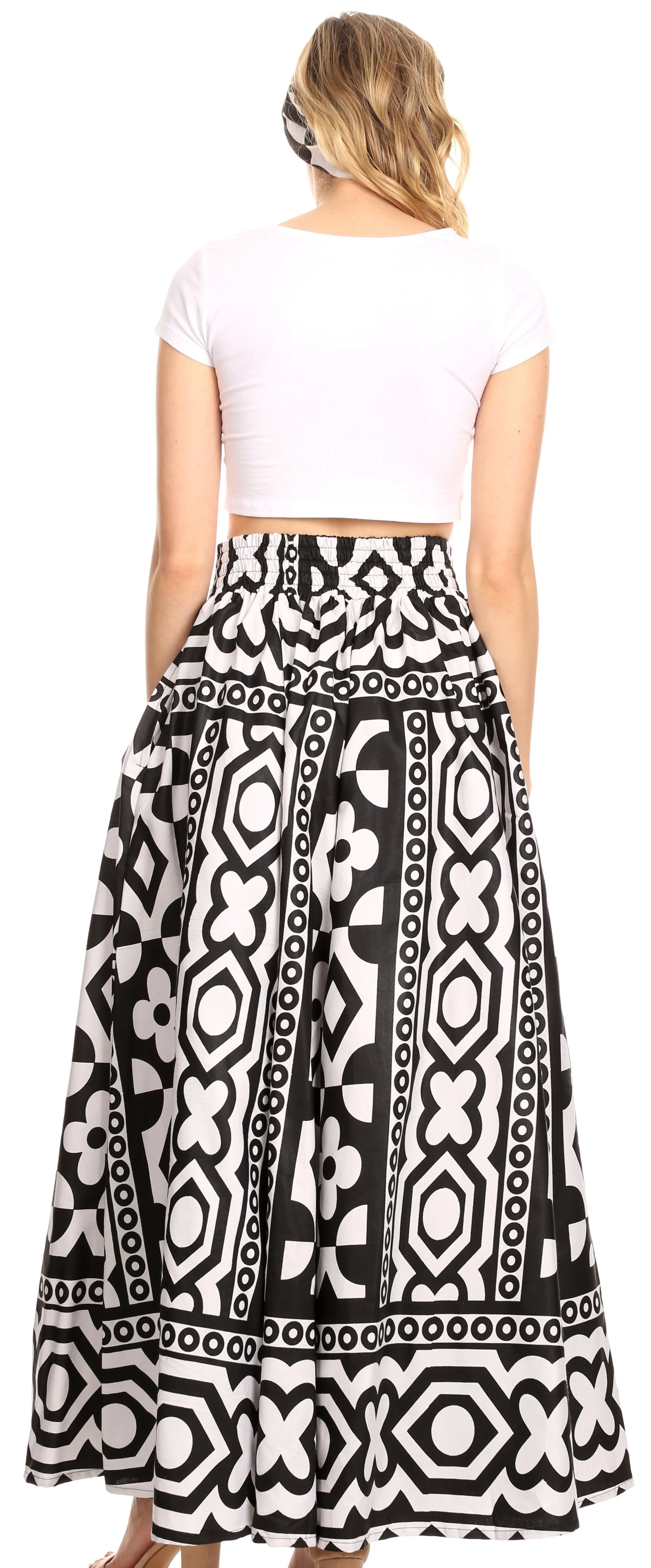 Sakkas Ami Women's Maxi Long African Ankara Print Skirt Pockets & Elastic Waist