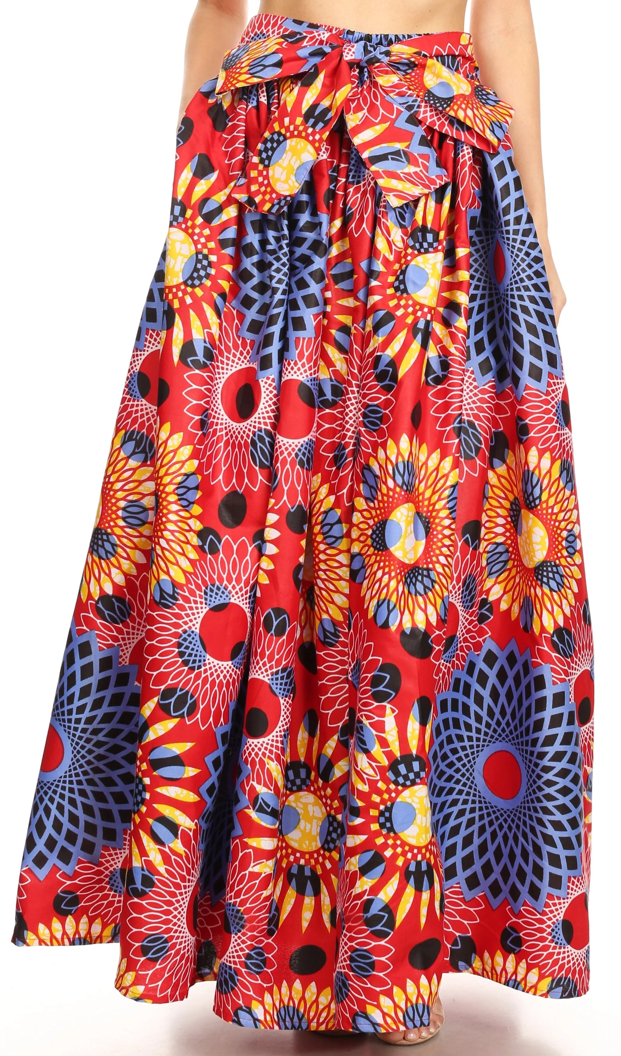 Sakkas Ami Women's Maxi Long African Ankara Print Skirt Pockets & Elastic Waist