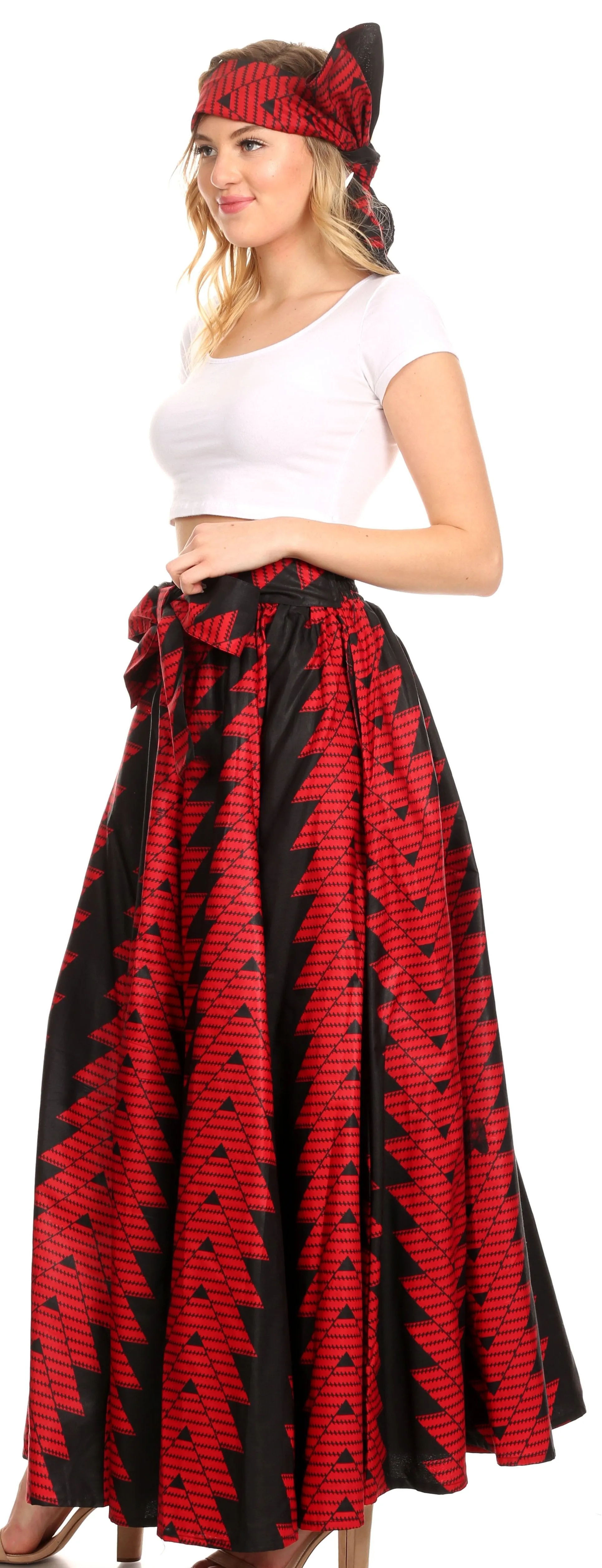 Sakkas Ami Women's Maxi Long African Ankara Print Skirt Pockets & Elastic Waist