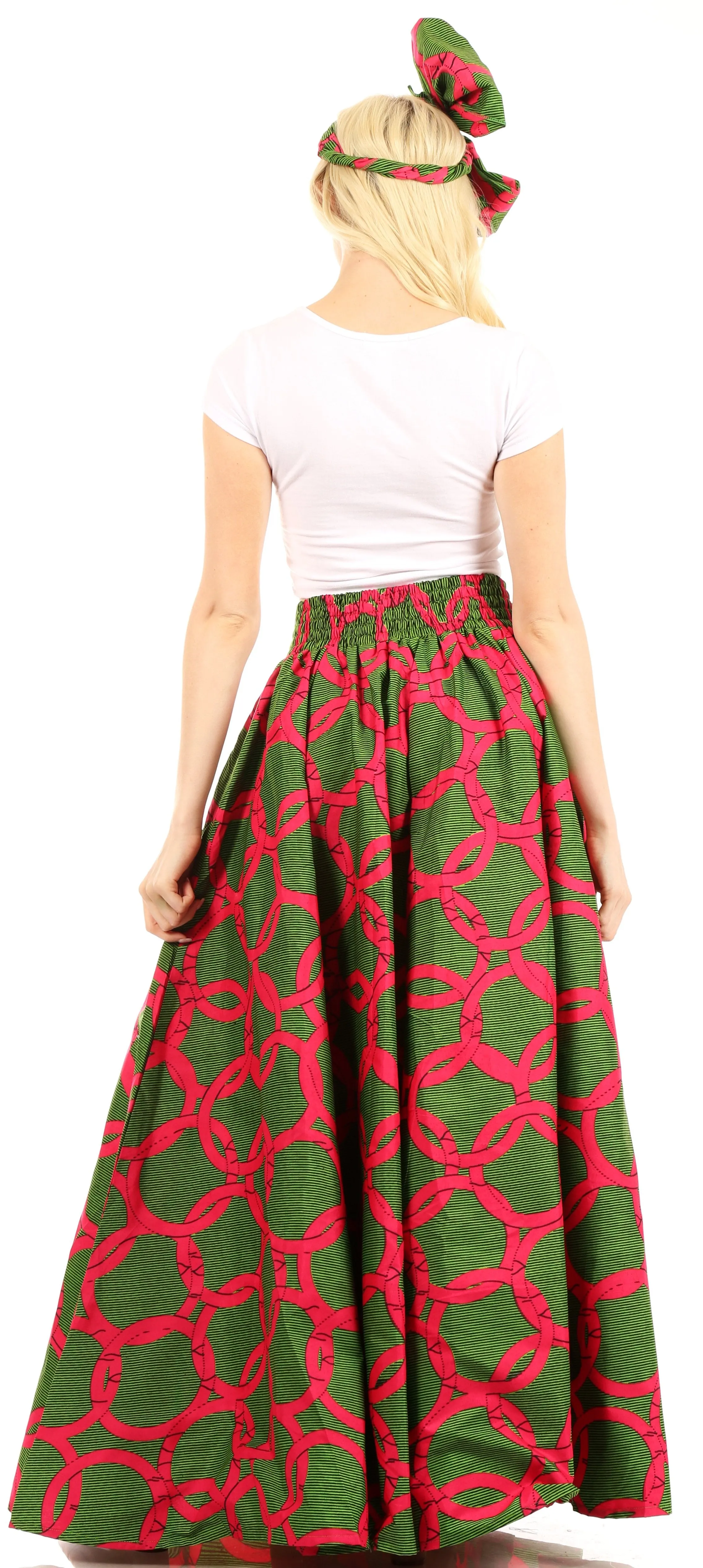 Sakkas Ami Women's Maxi Long African Ankara Print Skirt Pockets & Elastic Waist