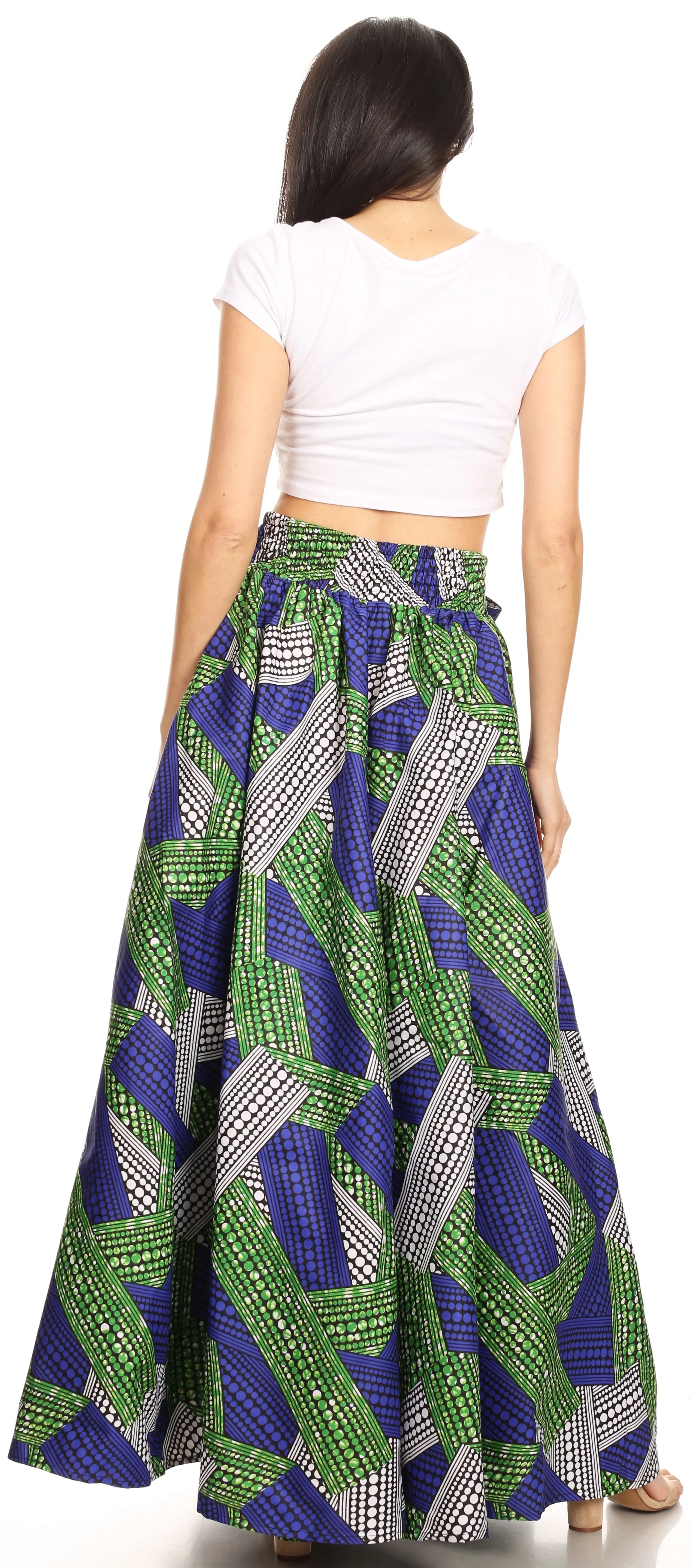 Sakkas Ami Women's Maxi Long African Ankara Print Skirt Pockets & Elastic Waist