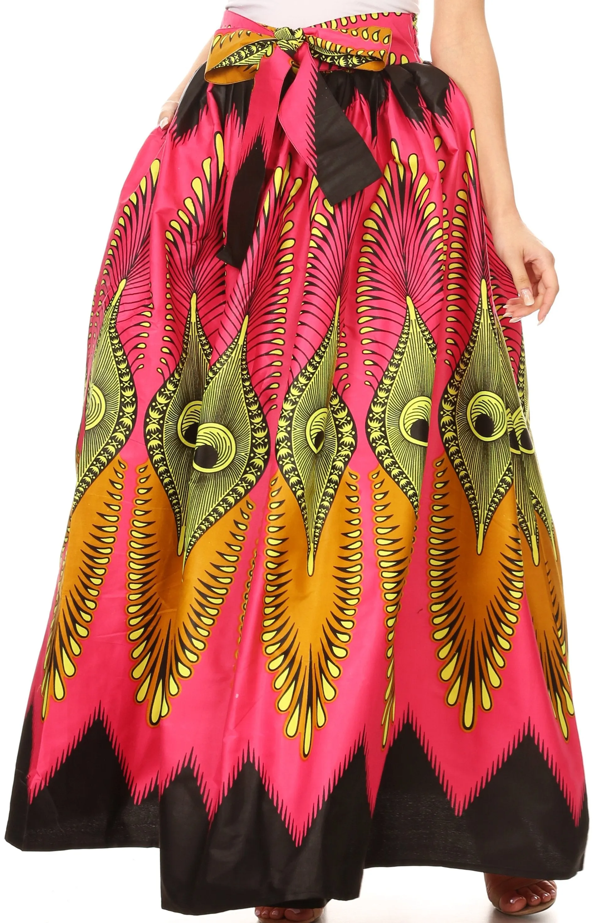 Sakkas Ami Women's Maxi Long African Ankara Print Skirt Pockets & Elastic Waist