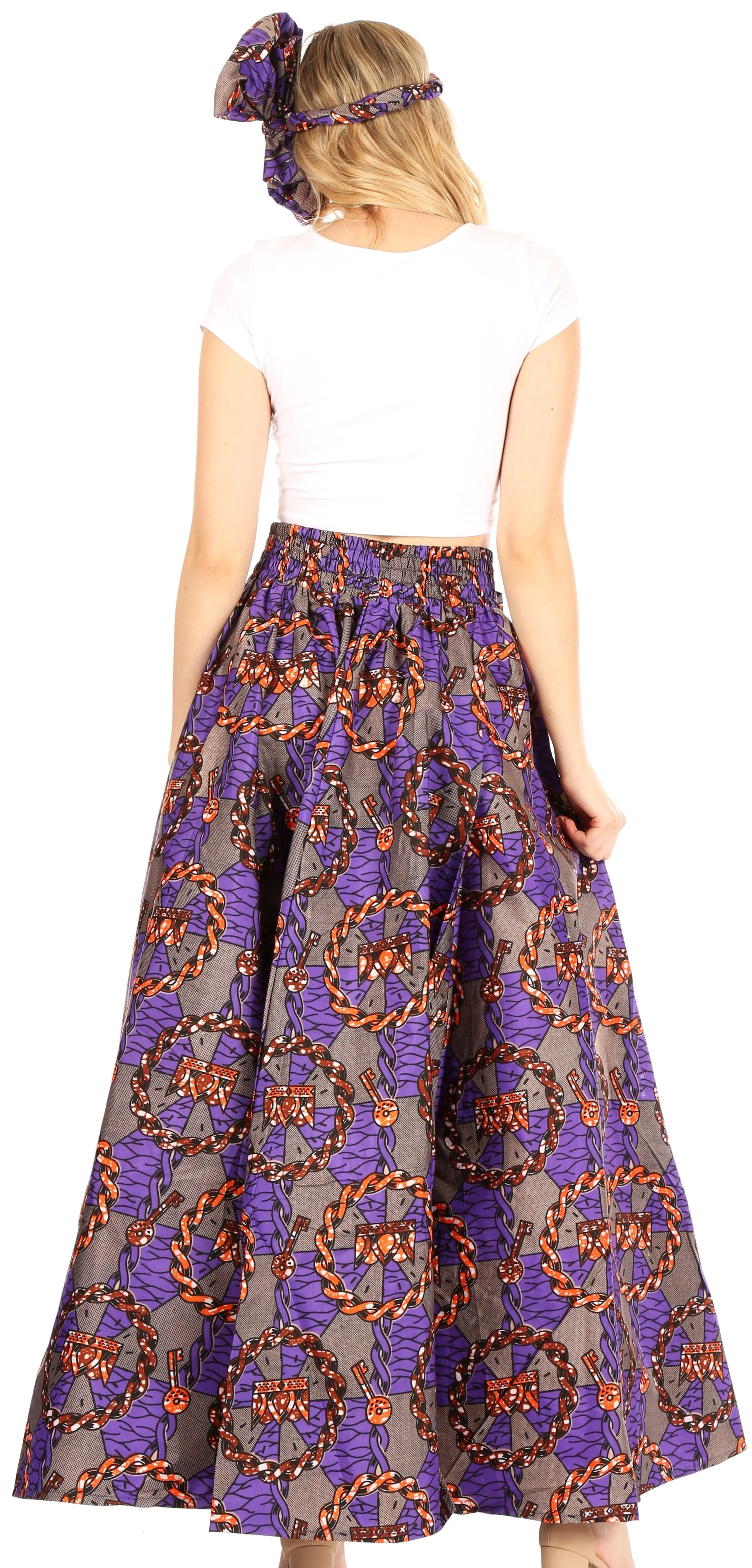 Sakkas Ami Women's Maxi Long African Ankara Print Skirt Pockets & Elastic Waist