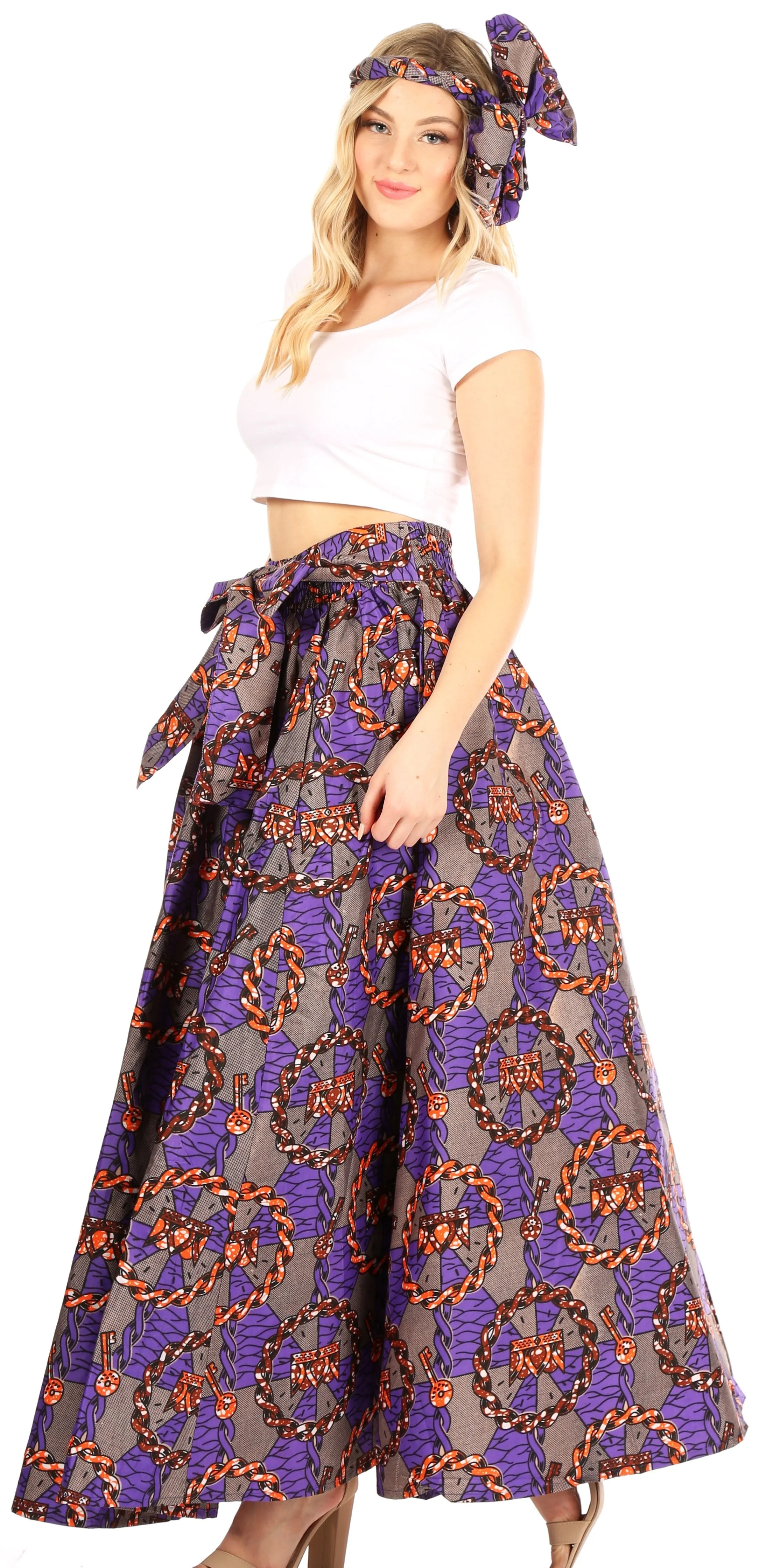 Sakkas Ami Women's Maxi Long African Ankara Print Skirt Pockets & Elastic Waist