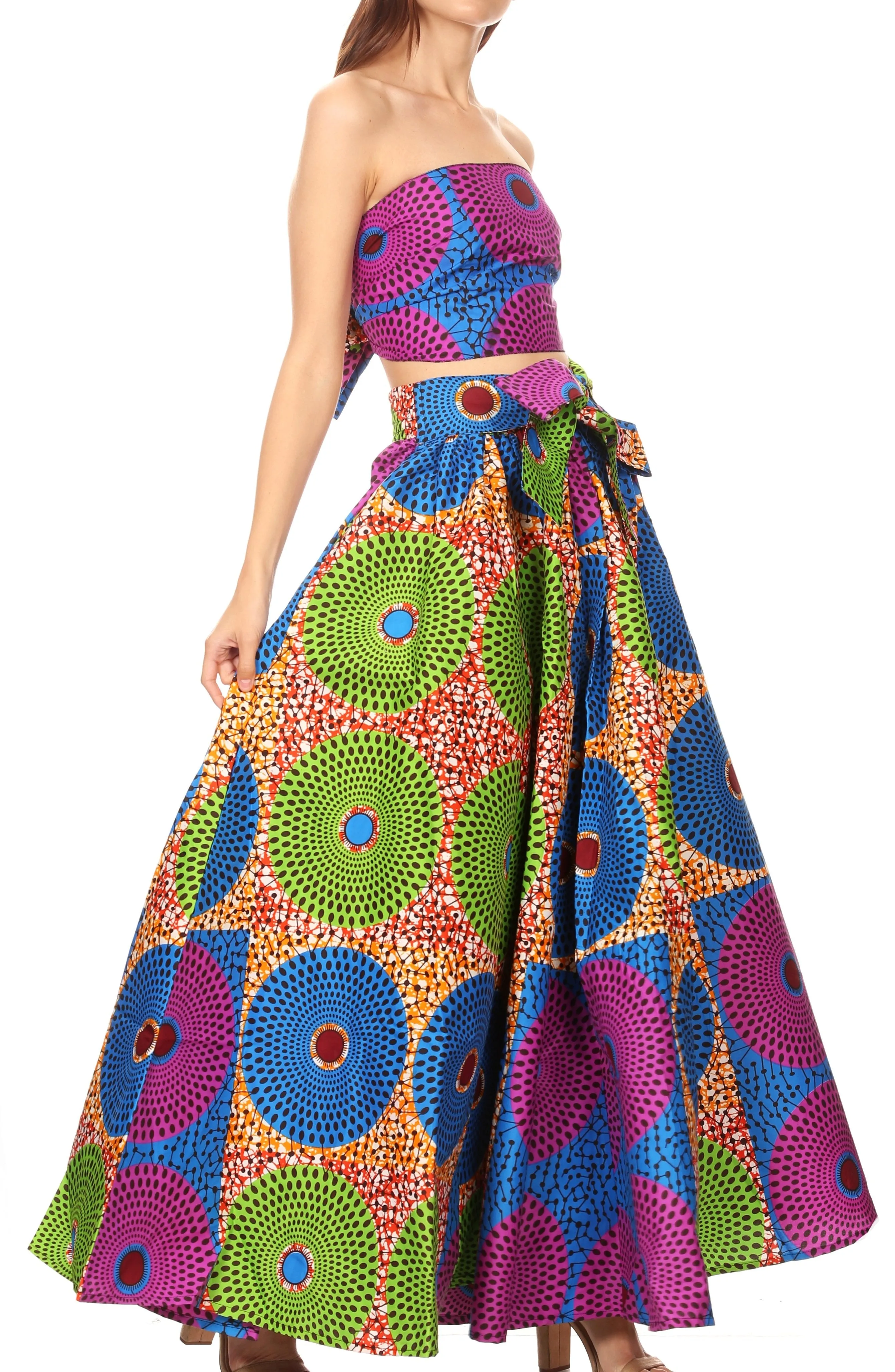 Sakkas Ami Women's Maxi Long African Ankara Print Skirt Pockets & Elastic Waist