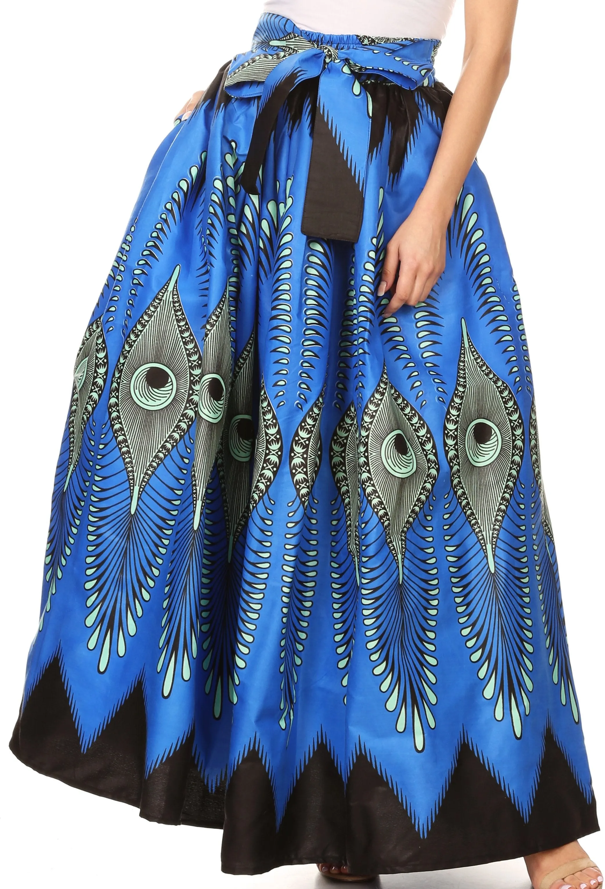 Sakkas Ami Women's Maxi Long African Ankara Print Skirt Pockets & Elastic Waist