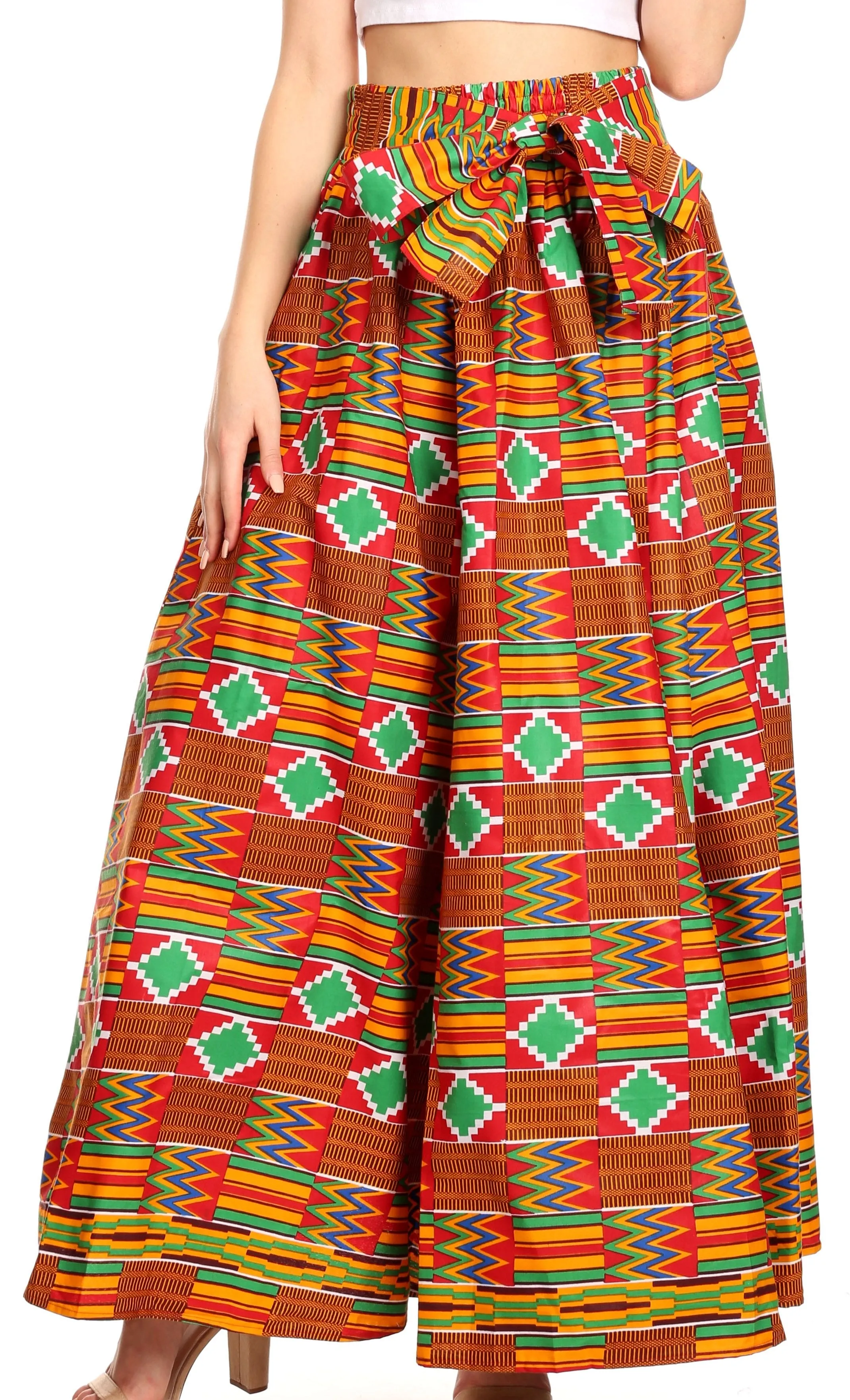 Sakkas Ami Women's Maxi Long African Ankara Print Skirt Pockets & Elastic Waist