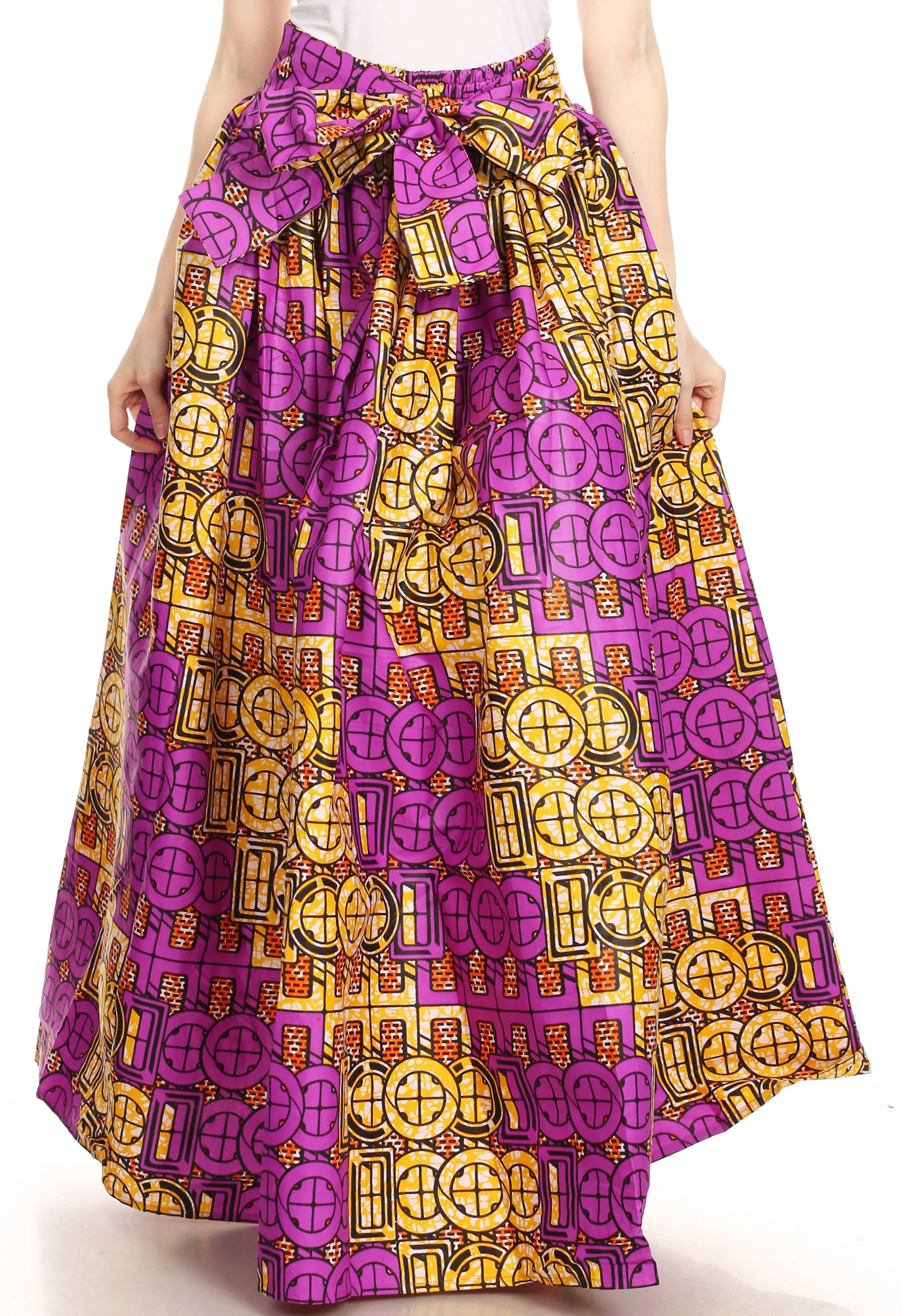 Sakkas Ami Women's Maxi Long African Ankara Print Skirt Pockets & Elastic Waist