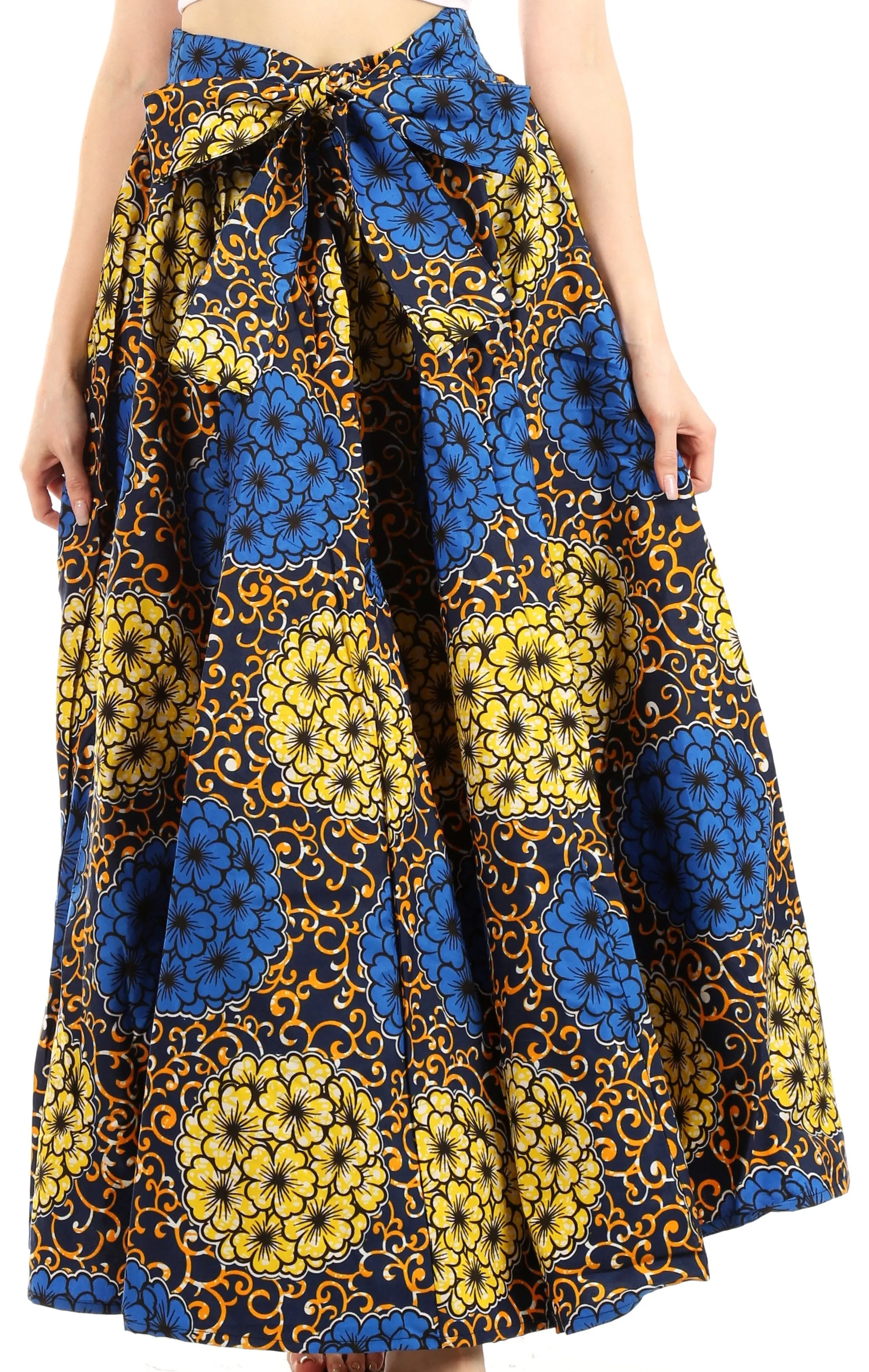 Sakkas Ami Women's Maxi Long African Ankara Print Skirt Pockets & Elastic Waist