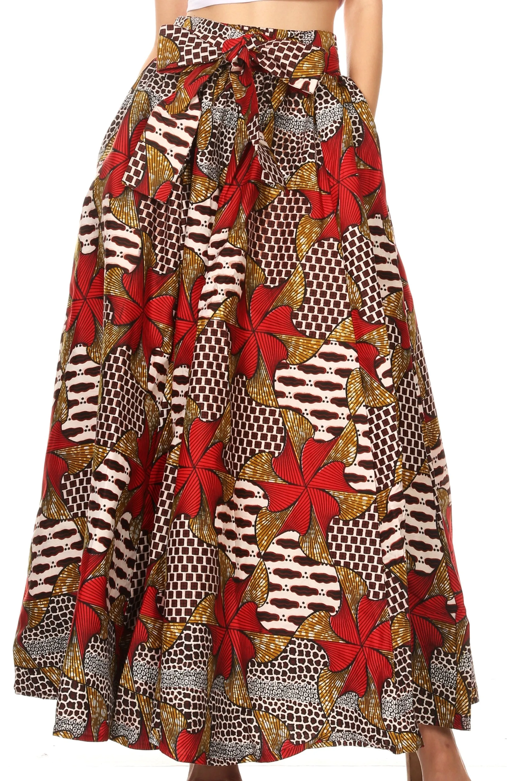 Sakkas Ami Women's Maxi Long African Ankara Print Skirt Pockets & Elastic Waist