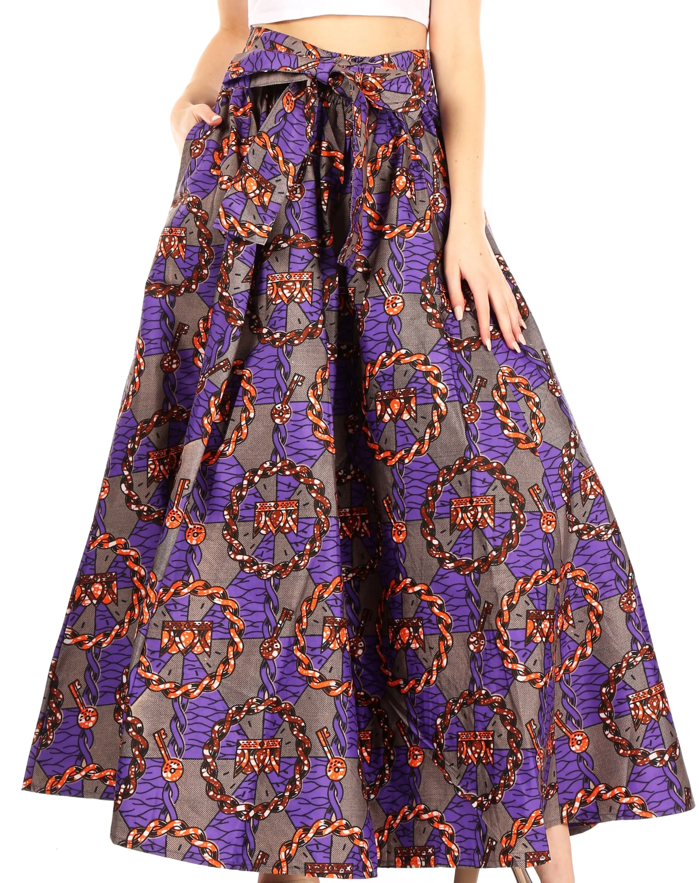 Sakkas Ami Women's Maxi Long African Ankara Print Skirt Pockets & Elastic Waist