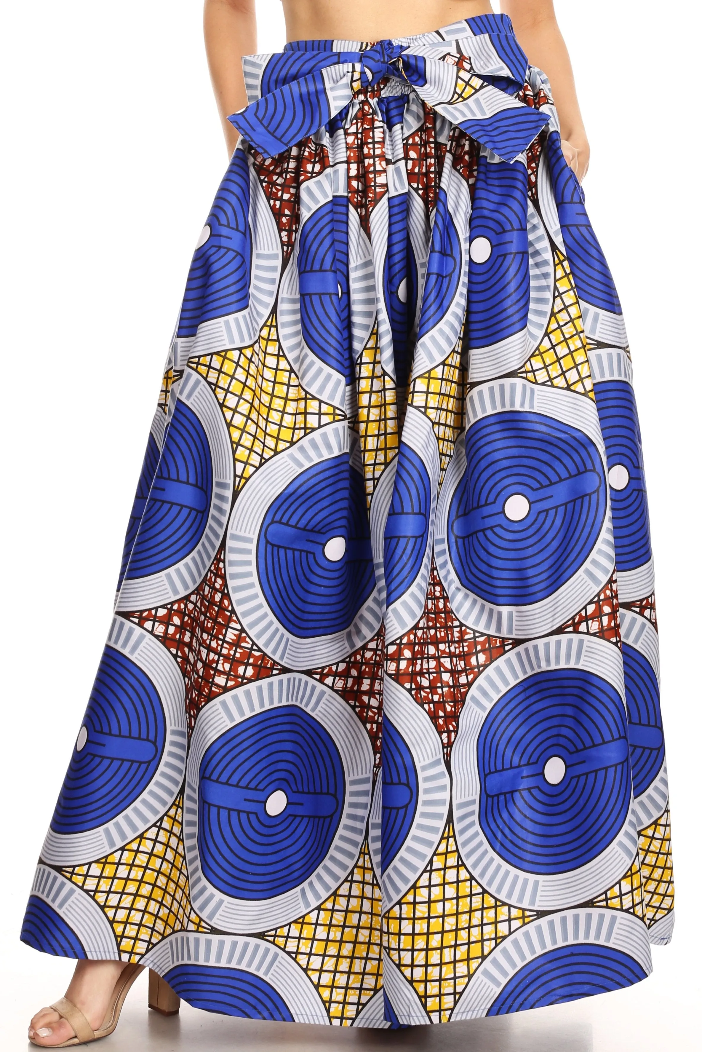 Sakkas Ami Women's Maxi Long African Ankara Print Skirt Pockets & Elastic Waist