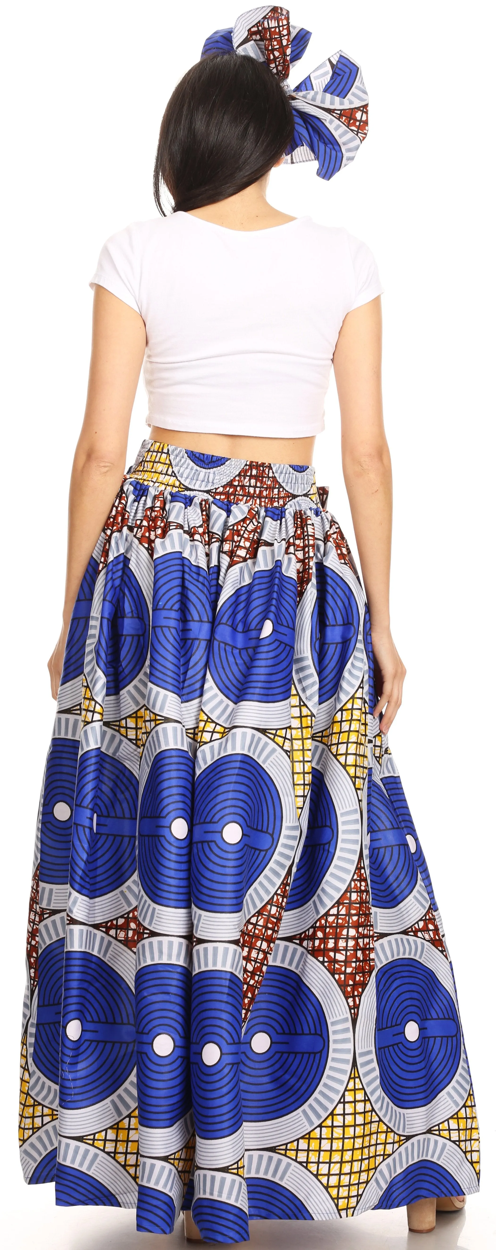 Sakkas Ami Women's Maxi Long African Ankara Print Skirt Pockets & Elastic Waist