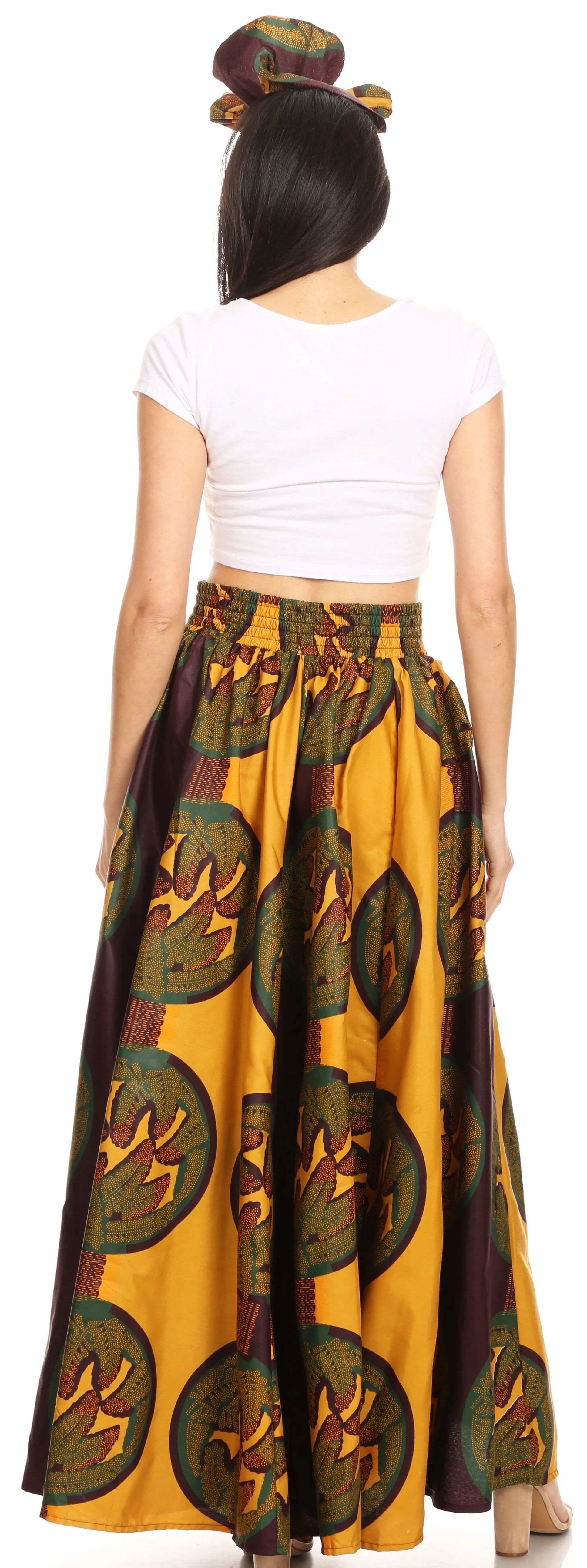 Sakkas Ami Women's Maxi Long African Ankara Print Skirt Pockets & Elastic Waist