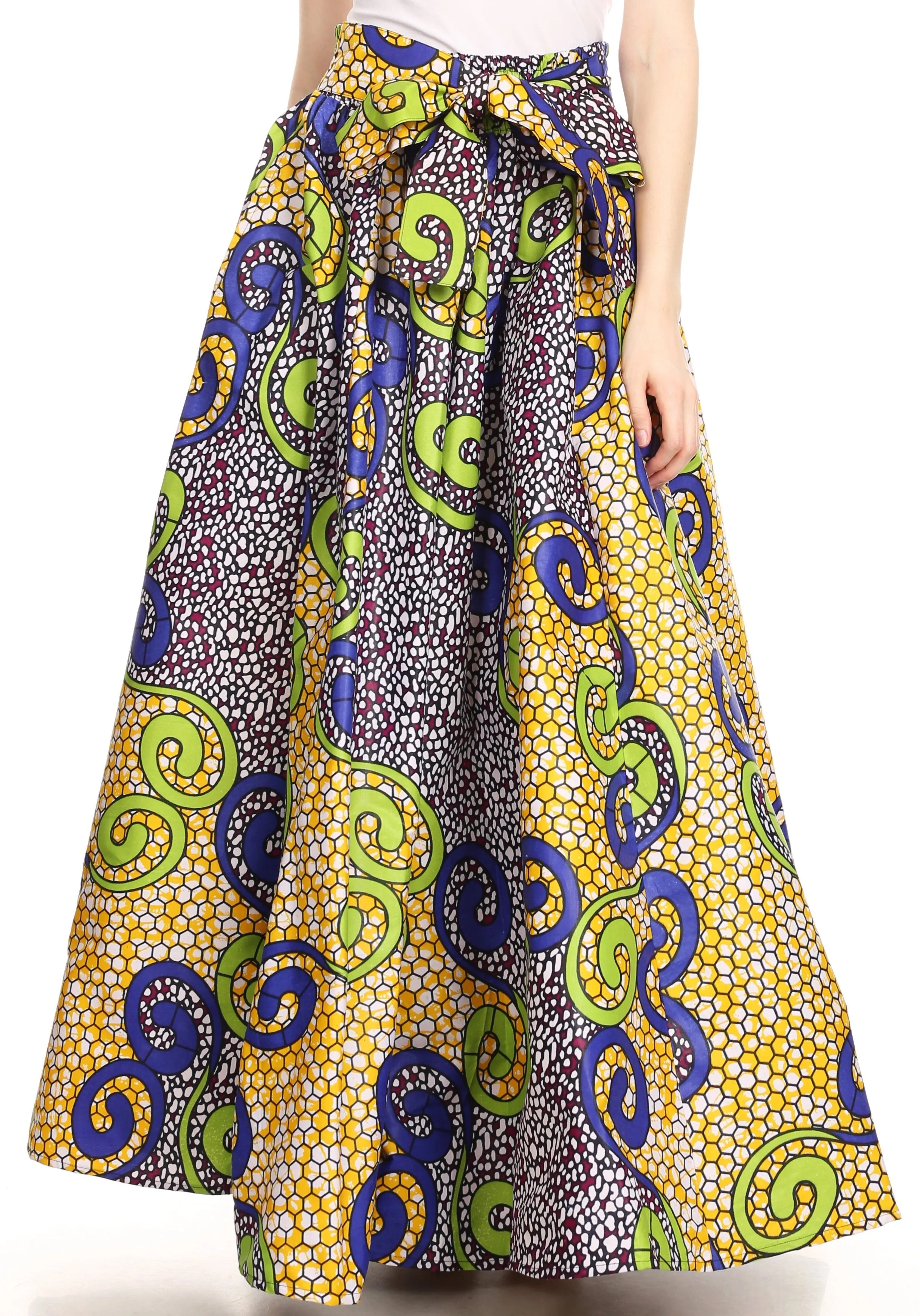 Sakkas Ami Women's Maxi Long African Ankara Print Skirt Pockets & Elastic Waist