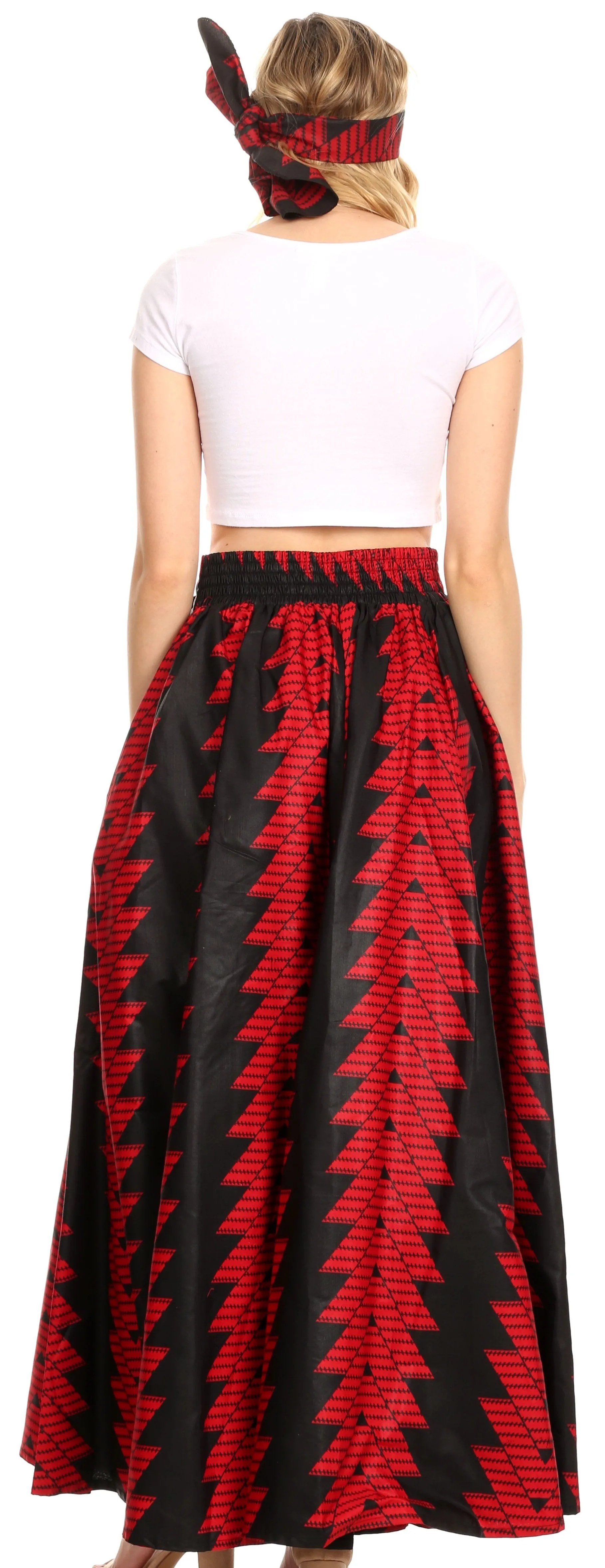 Sakkas Ami Women's Maxi Long African Ankara Print Skirt Pockets & Elastic Waist