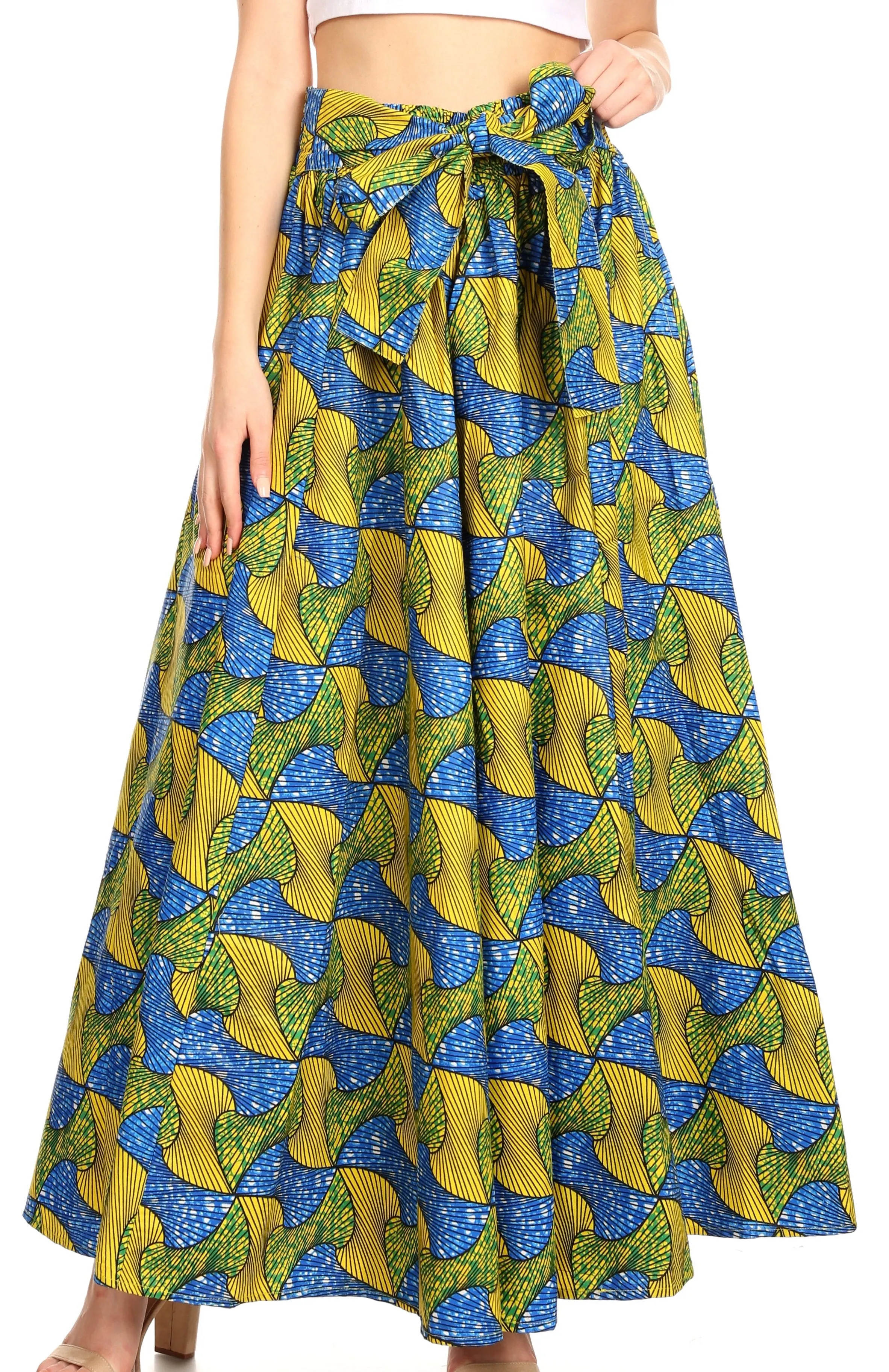 Sakkas Ami Women's Maxi Long African Ankara Print Skirt Pockets & Elastic Waist