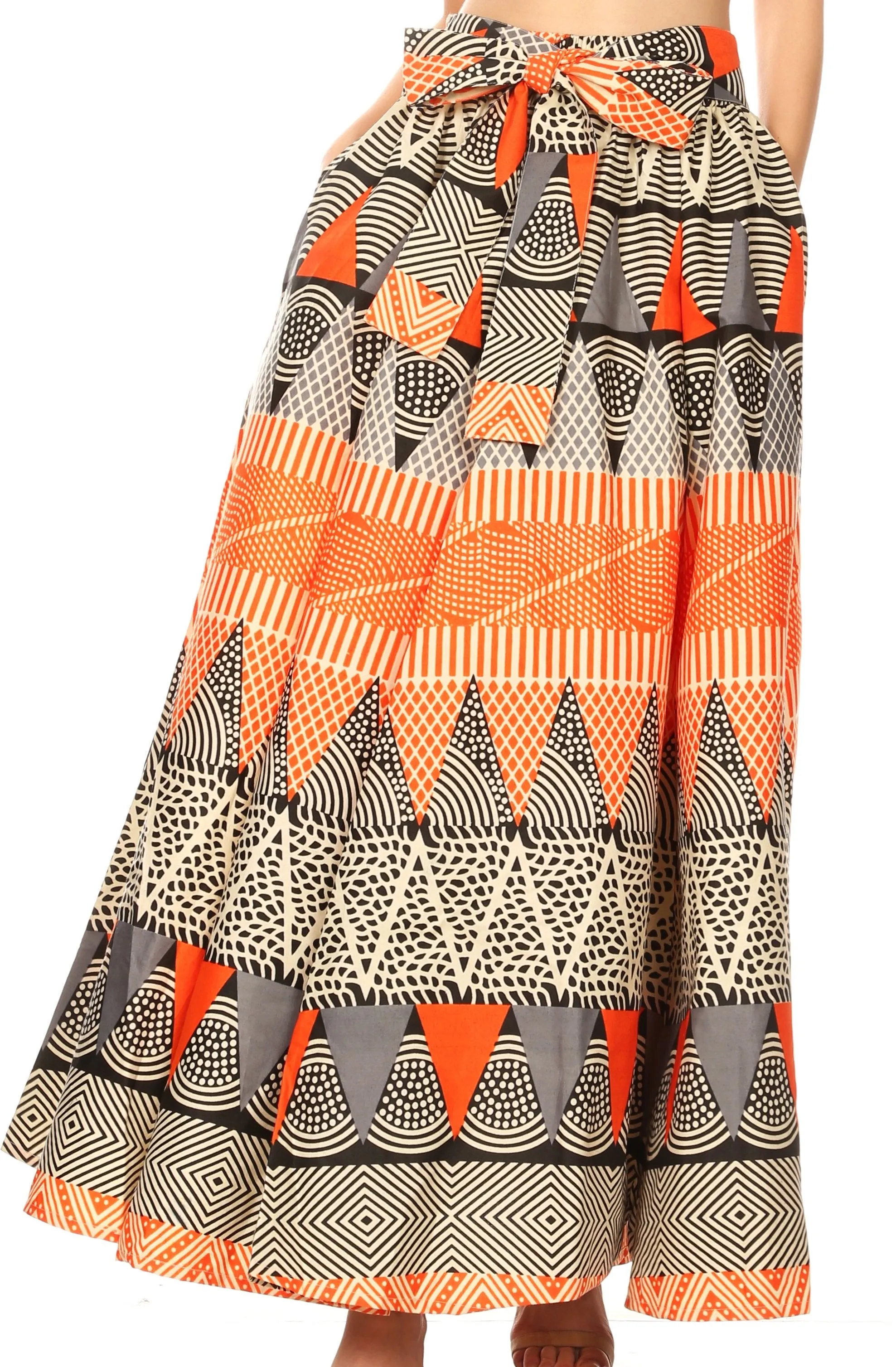 Sakkas Ami Women's Maxi Long African Ankara Print Skirt Pockets & Elastic Waist