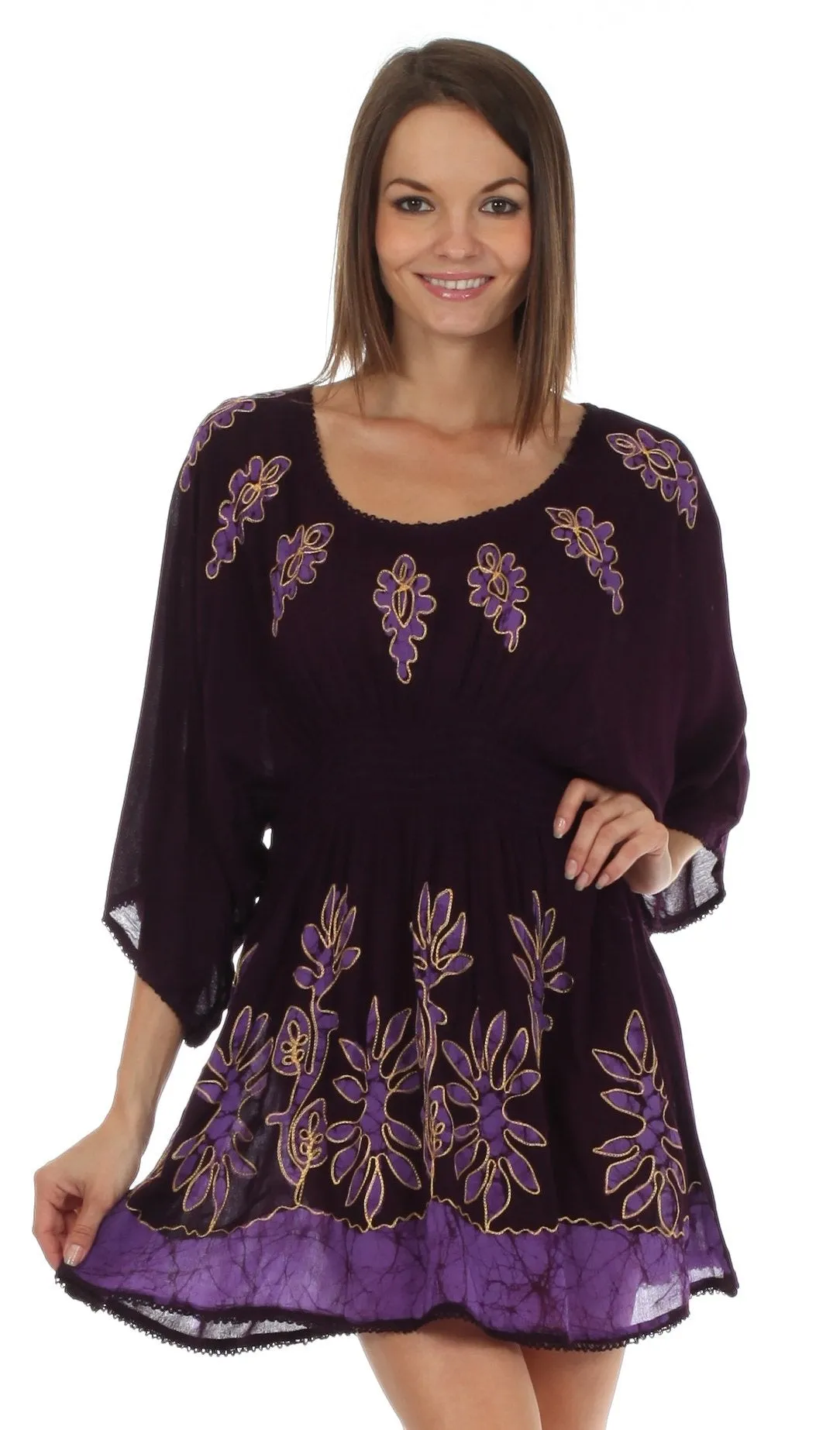 Sakkas Women's Embroidered Batik Gauzy Rayon Tunic Blouse