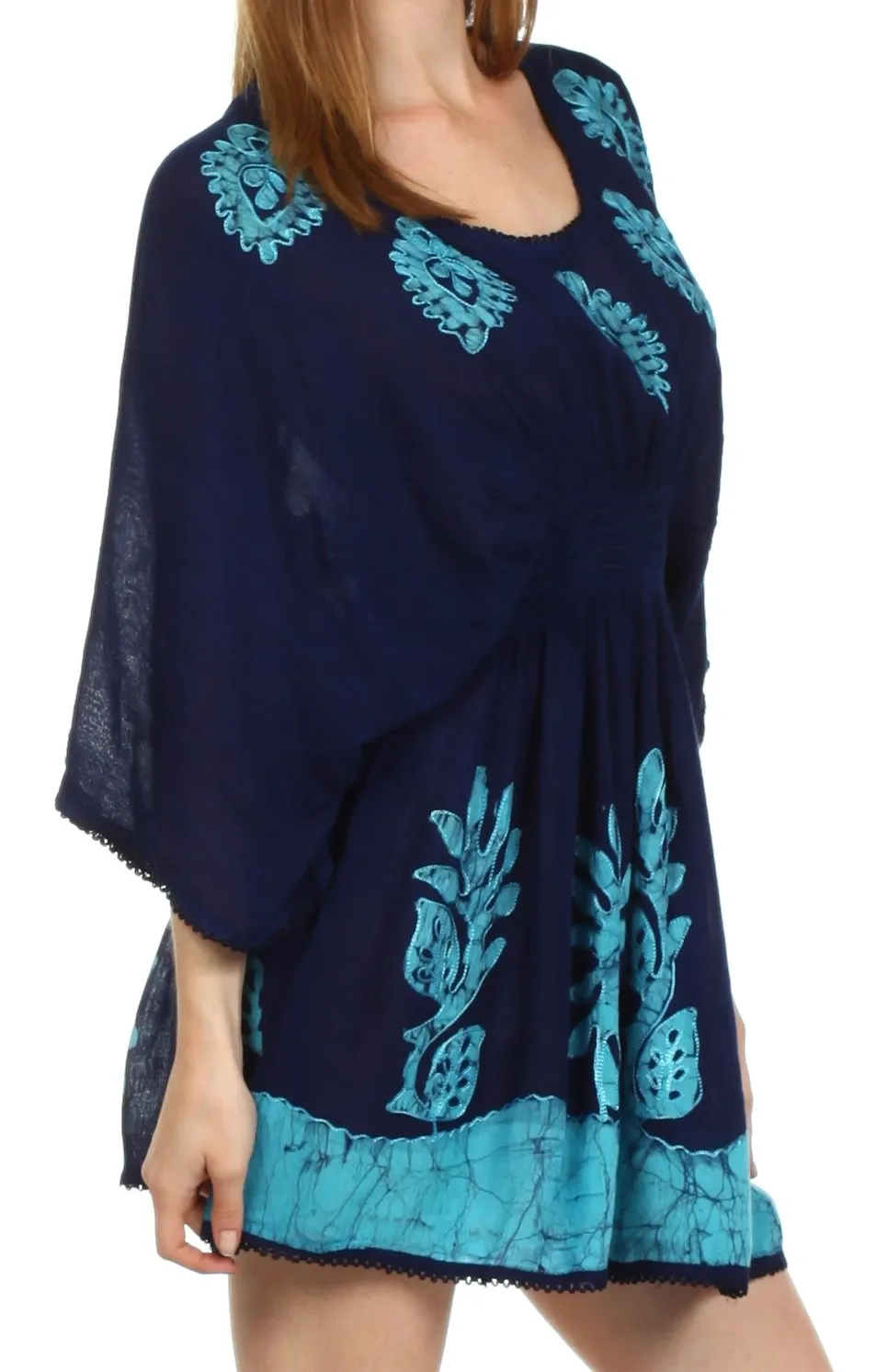 Sakkas Women's Embroidered Batik Gauzy Rayon Tunic Blouse