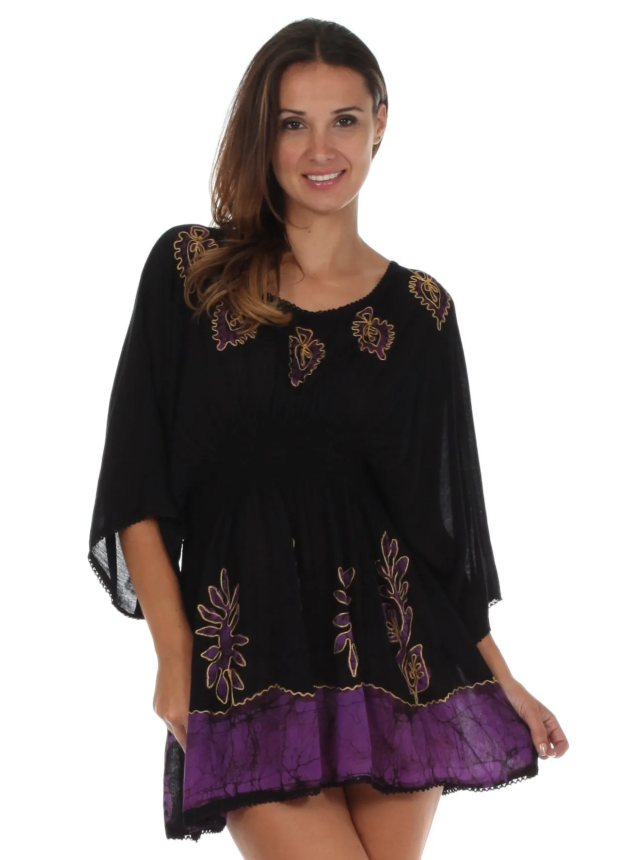 Sakkas Women's Embroidered Batik Gauzy Rayon Tunic Blouse