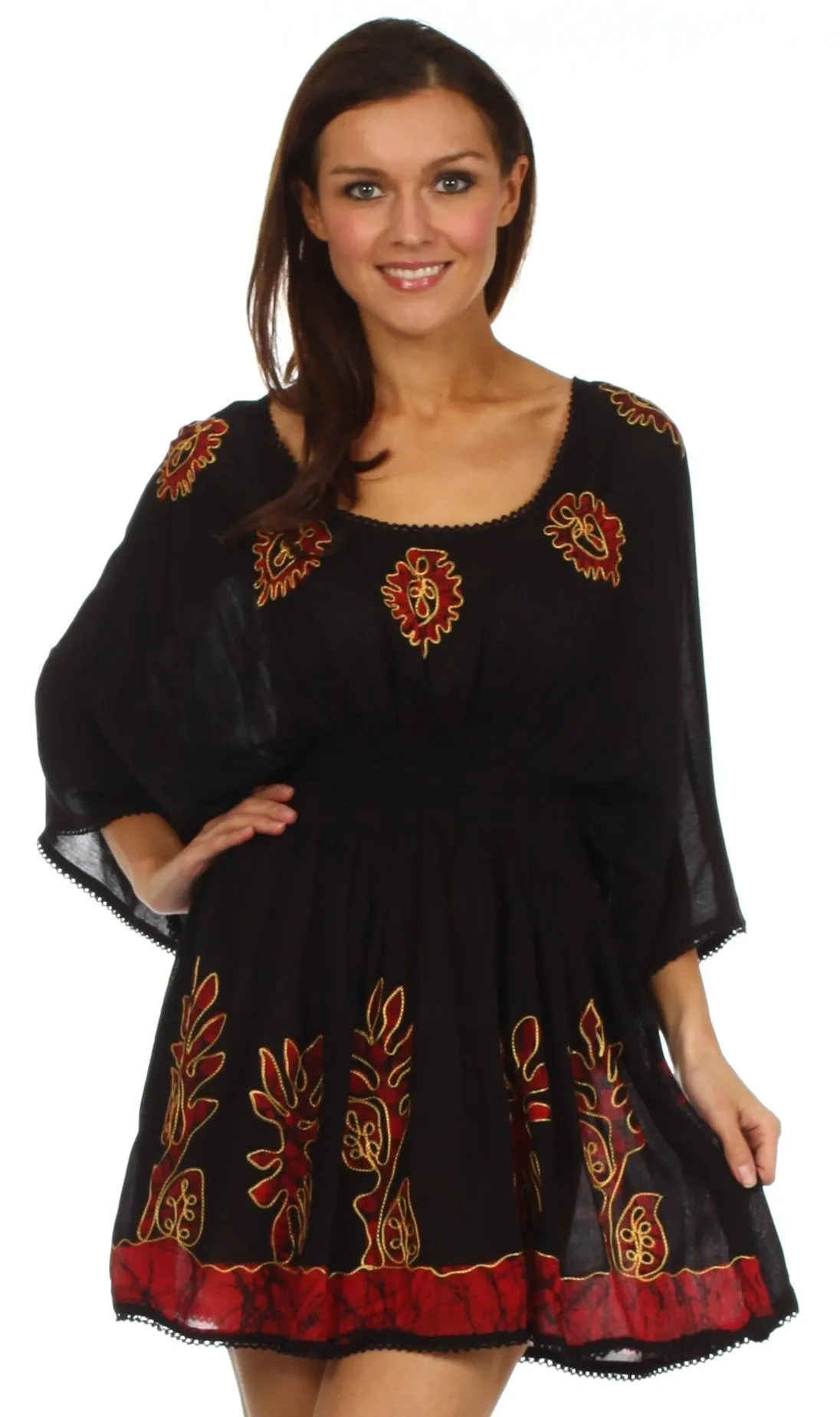 Sakkas Women's Embroidered Batik Gauzy Rayon Tunic Blouse