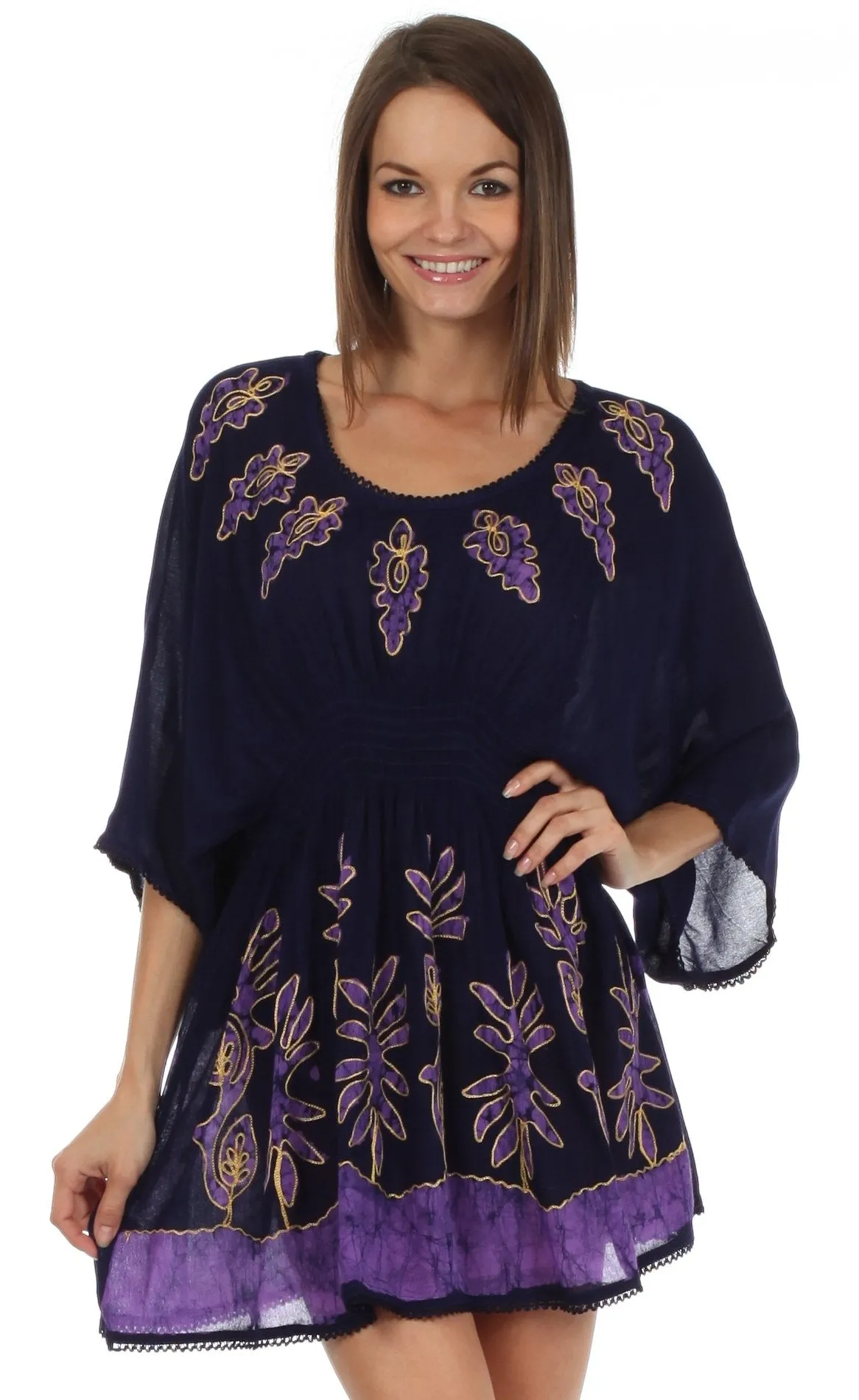 Sakkas Women's Embroidered Batik Gauzy Rayon Tunic Blouse