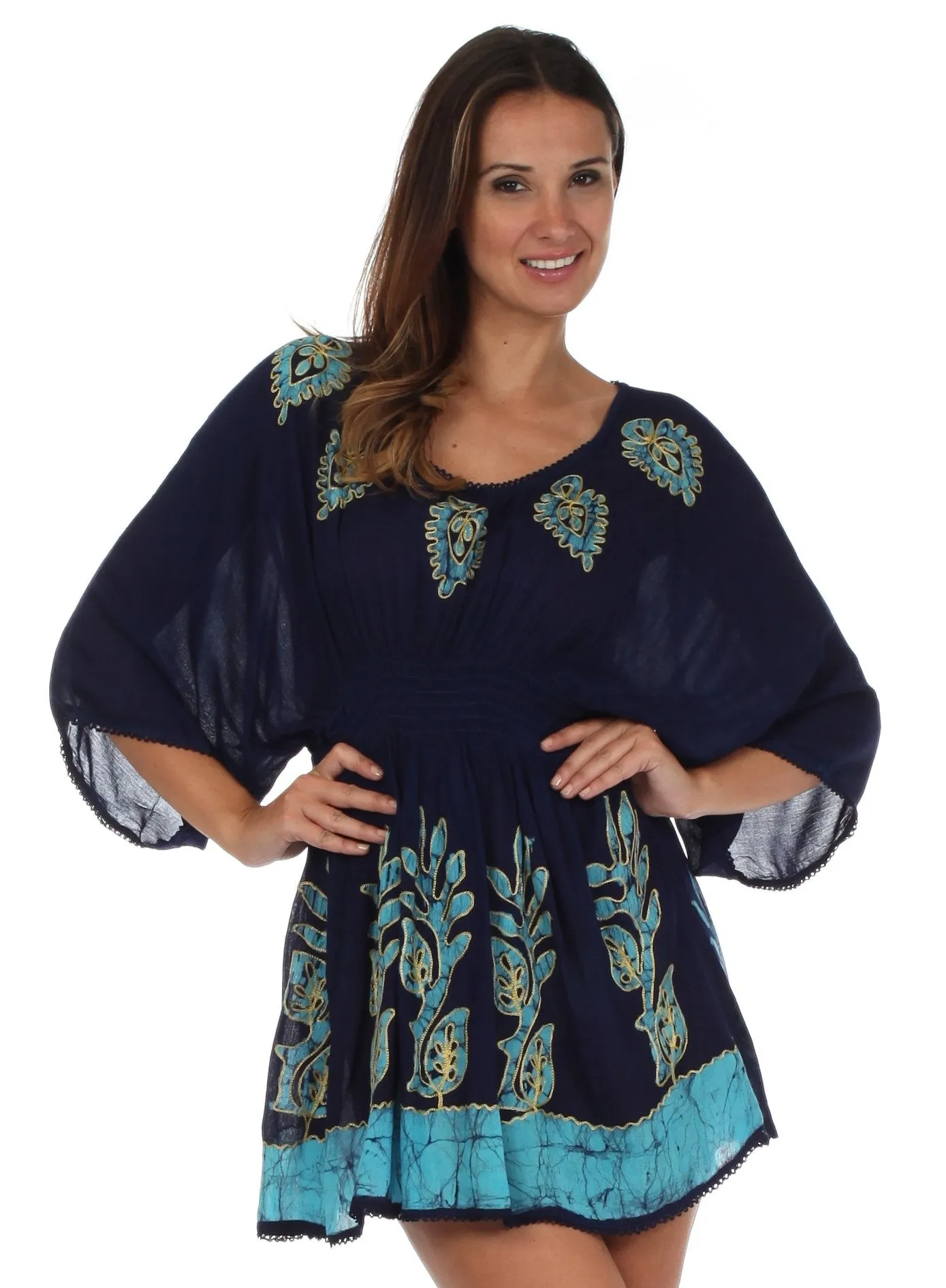 Sakkas Women's Embroidered Batik Gauzy Rayon Tunic Blouse