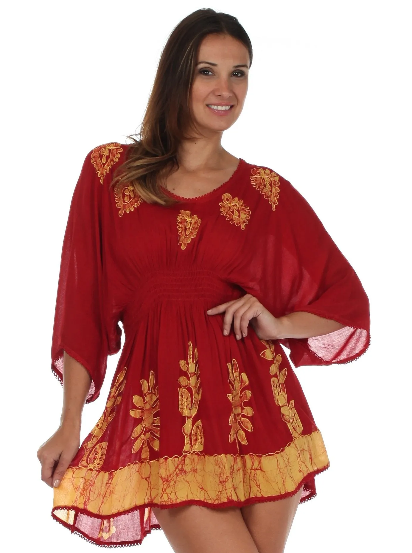 Sakkas Women's Embroidered Batik Gauzy Rayon Tunic Blouse