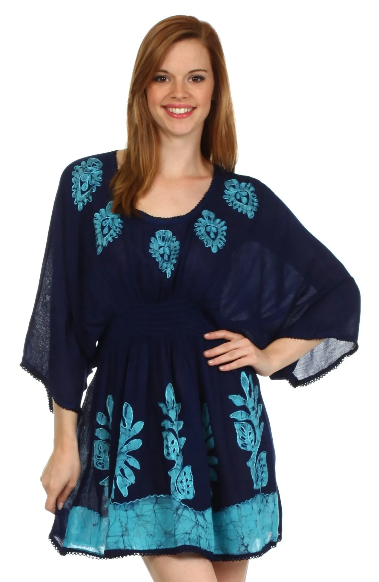 Sakkas Women's Embroidered Batik Gauzy Rayon Tunic Blouse