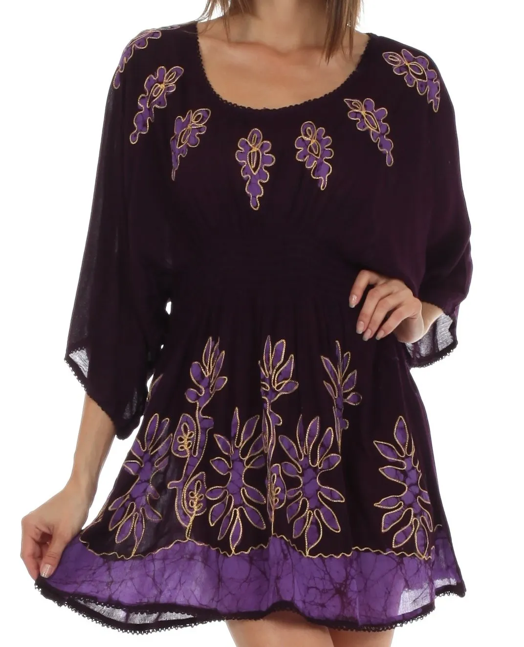 Sakkas Women's Embroidered Batik Gauzy Rayon Tunic Blouse