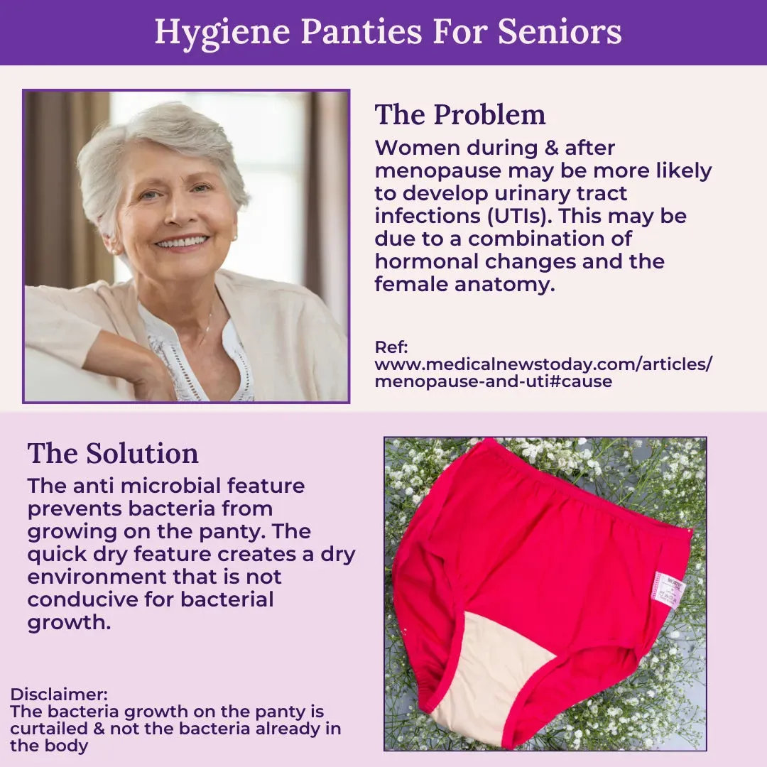 Senior Women Hygiene Underwear | High Waist | Brief Fit | Prevents UTIs | Pack Of 3